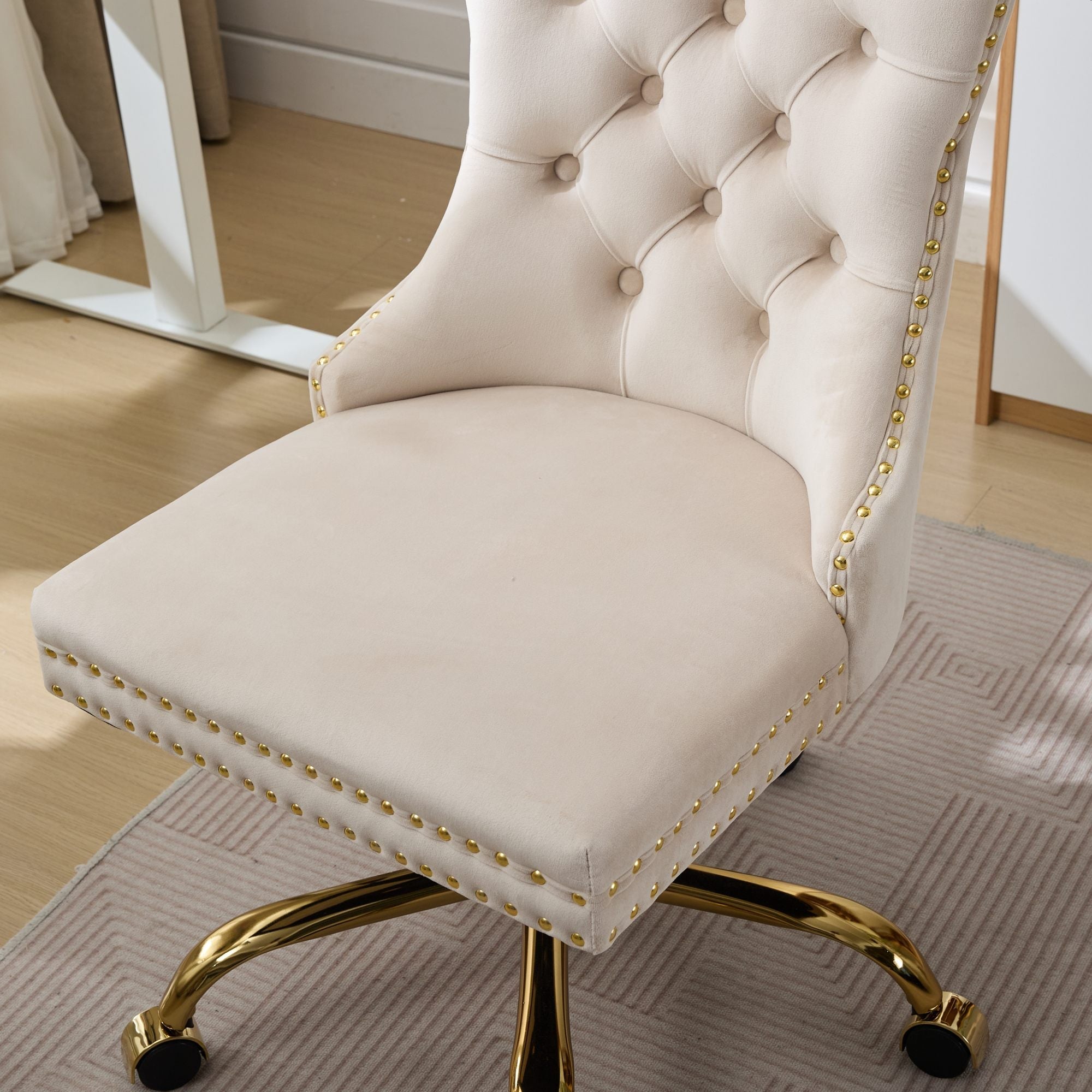 Adjustable modern velvet soft cushion velvet - button home office chairbeige) - KiKiUMi