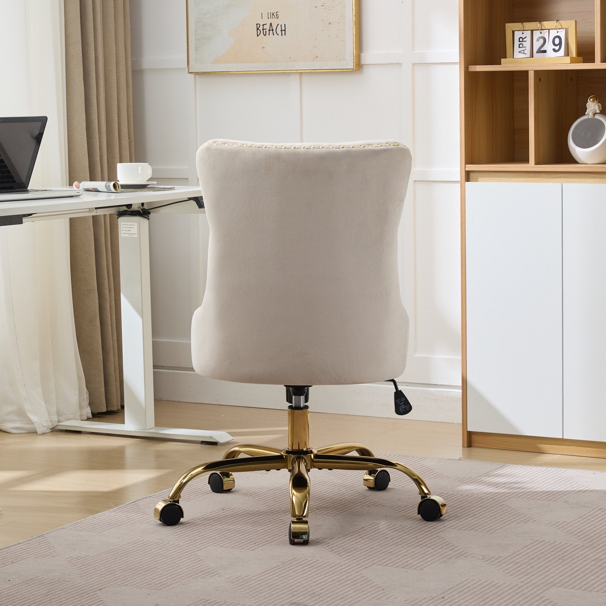 Adjustable modern velvet soft cushion velvet - button home office chairbeige) - KiKiUMi