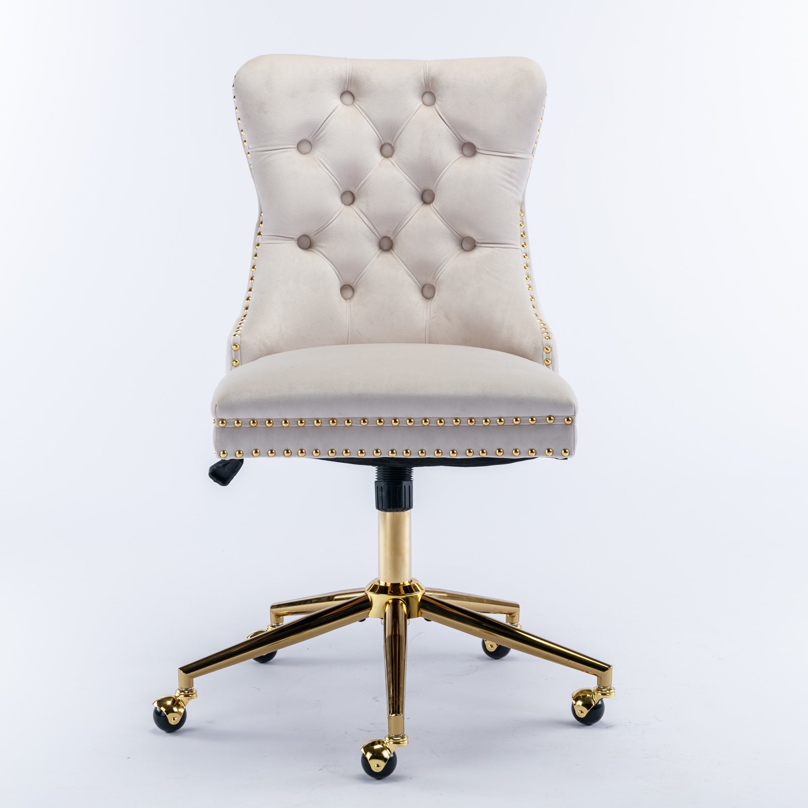 Adjustable modern velvet soft cushion velvet - button home office chair(beige) - KiKiUMi
