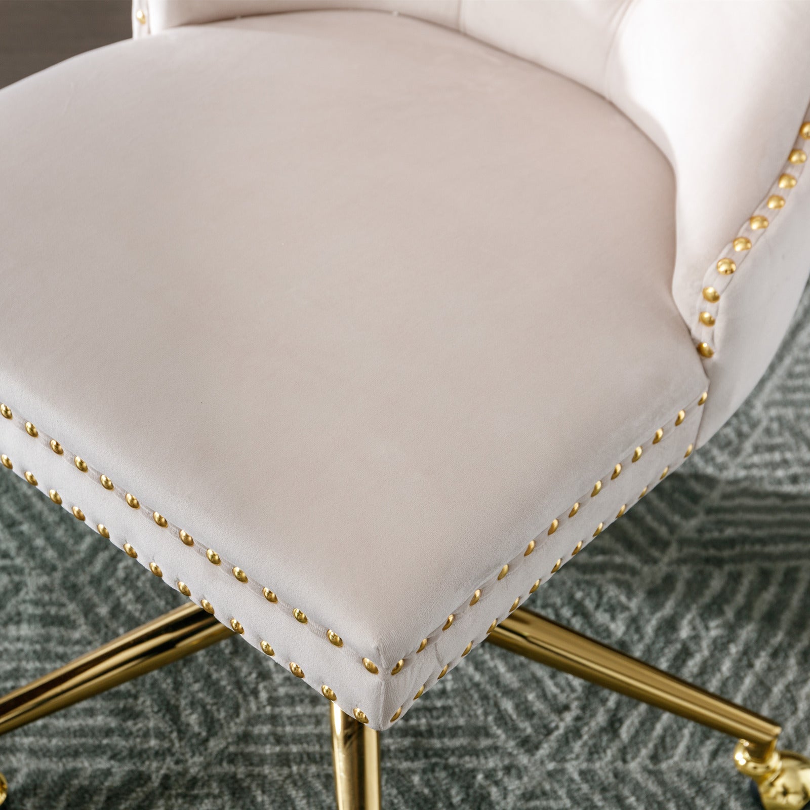 Adjustable modern velvet soft cushion velvet - button home office chair(beige) - KiKiUMi