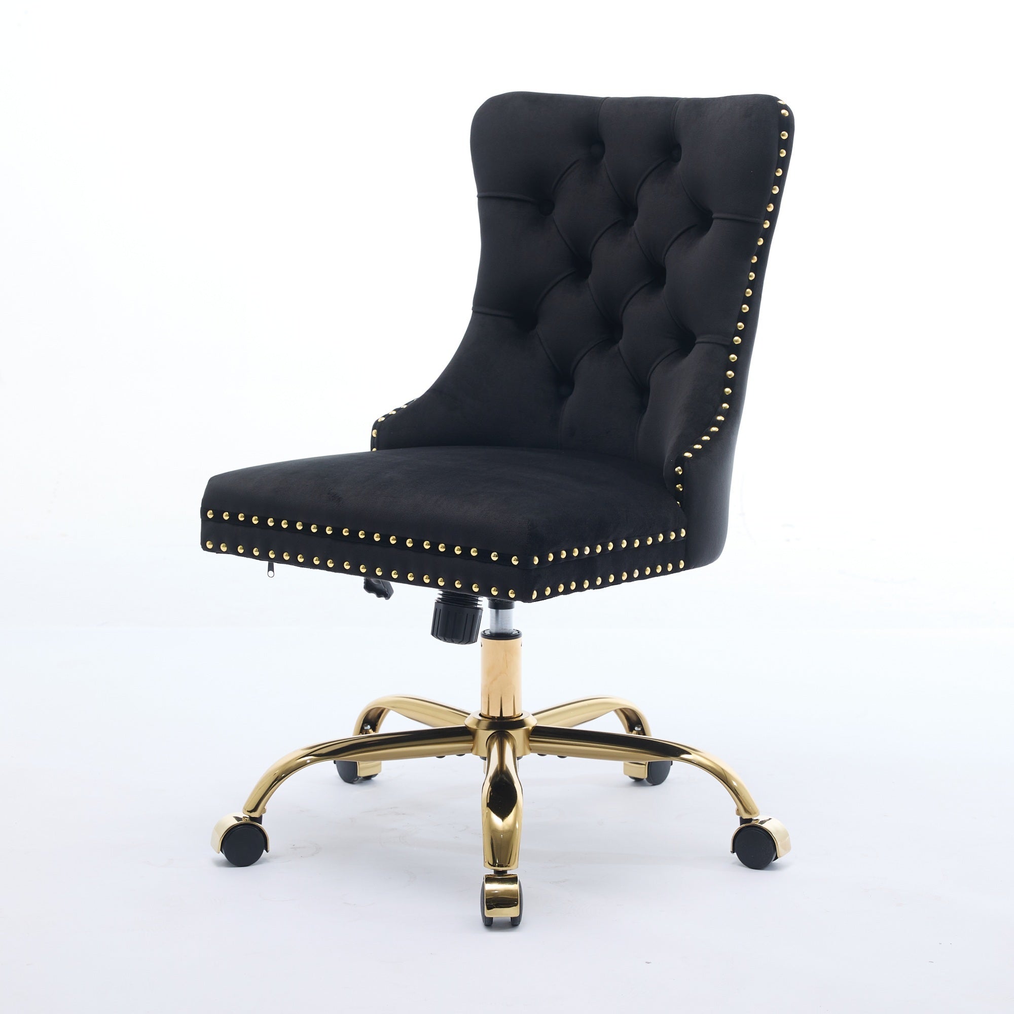 Adjustable modern velvet soft cushion velvet - button home office chair(black) - KiKiUMi