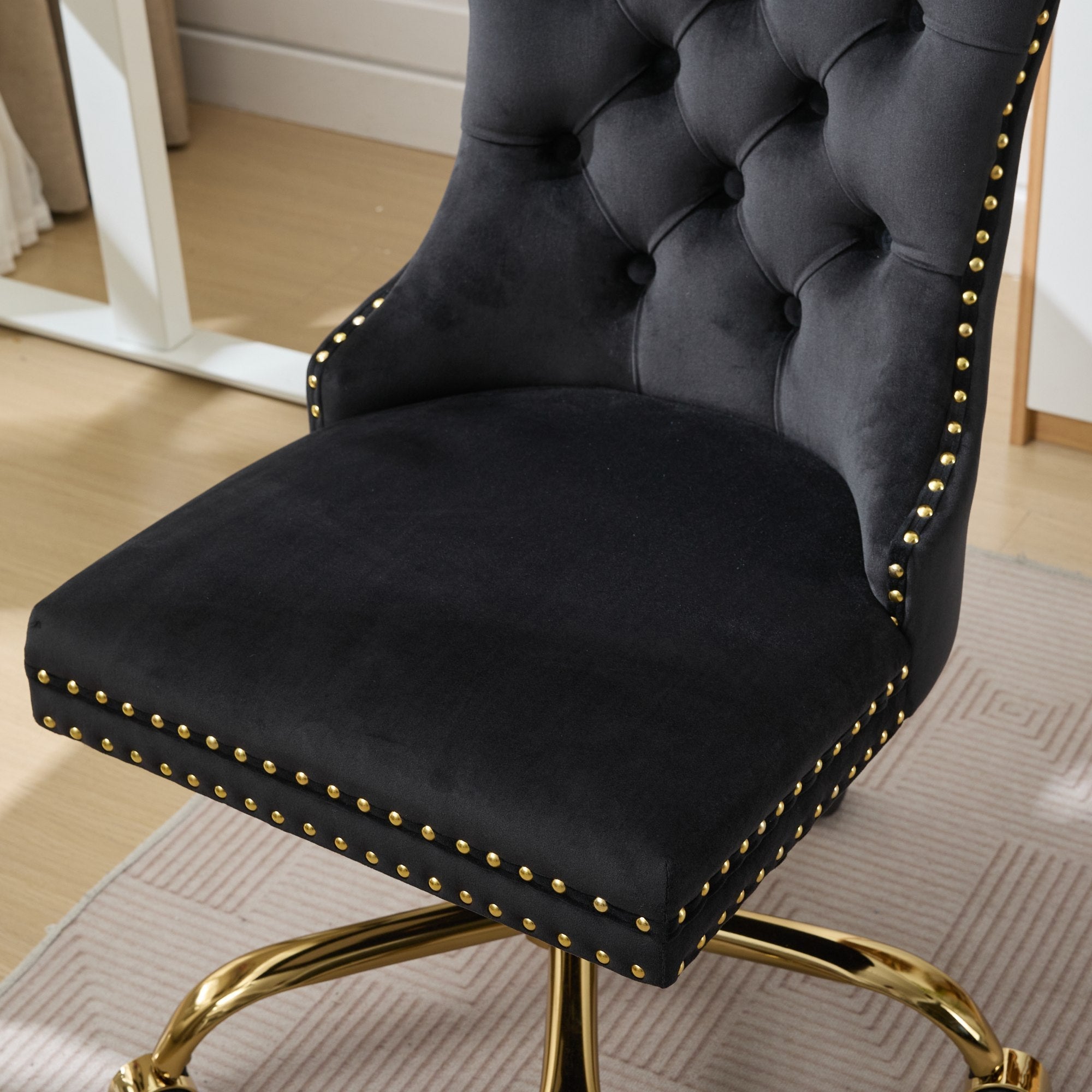 Adjustable modern velvet soft cushion velvet - button home office chair(black) - KiKiUMi