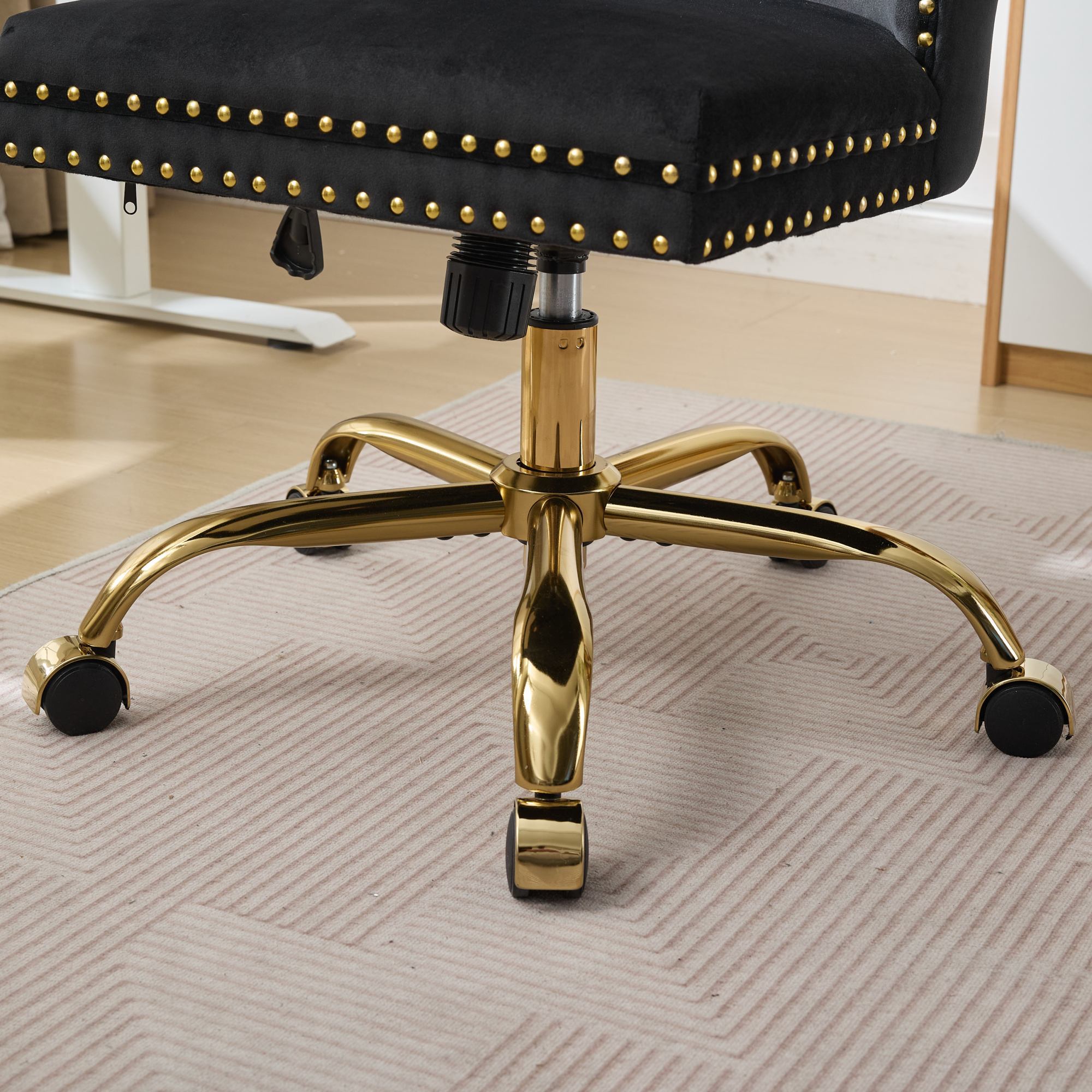 Adjustable modern velvet soft cushion velvet - button home office chair(black) - KiKiUMi