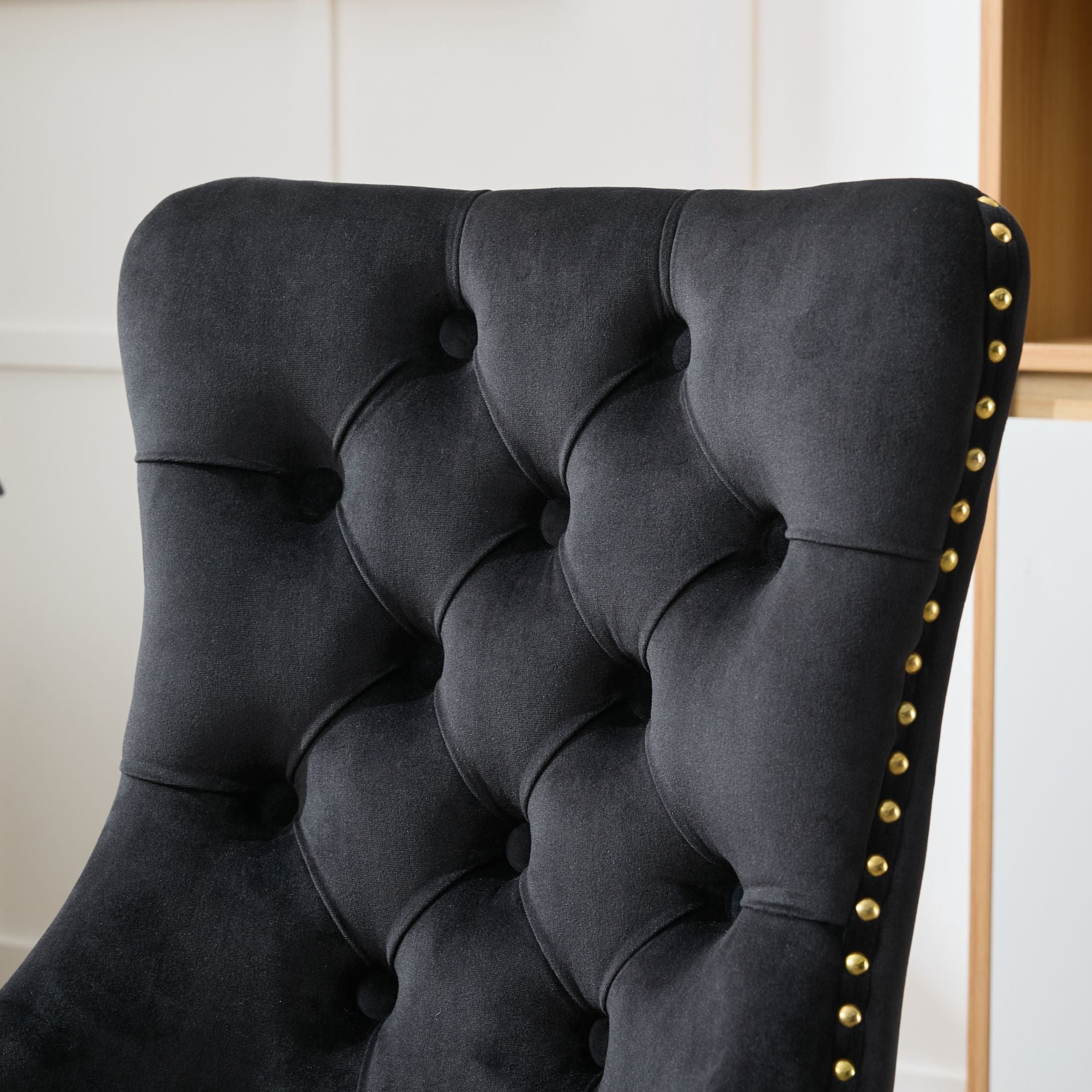 Adjustable modern velvet soft cushion velvet - button home office chair(black) - KiKiUMi