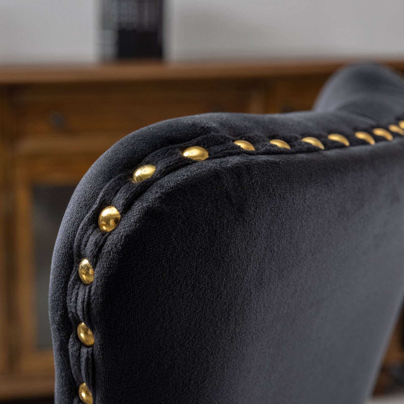 Adjustable modern velvet soft cushion velvet - button home office chair(black) - KiKiUMi