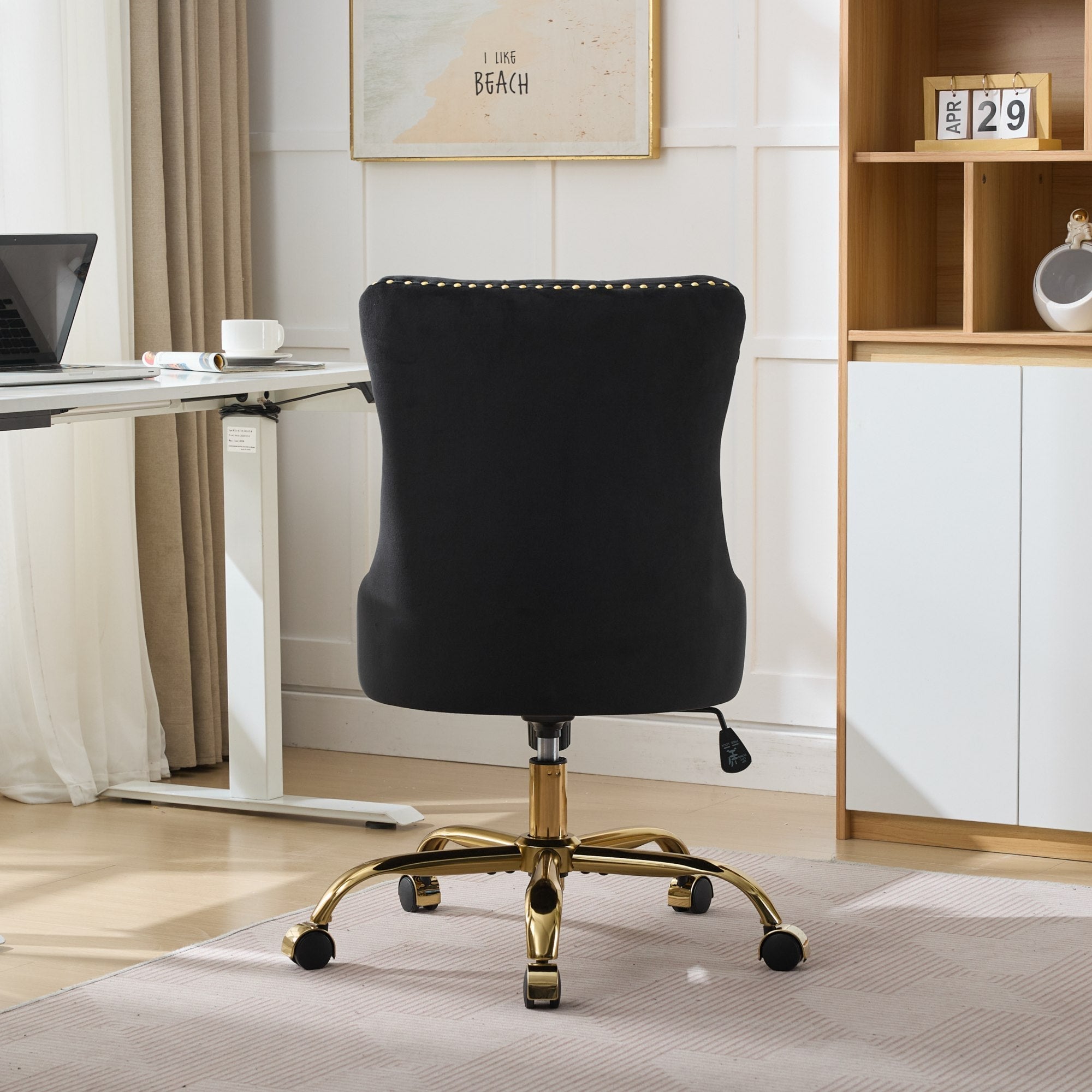 Adjustable modern velvet soft cushion velvet - button home office chair(black) - KiKiUMi