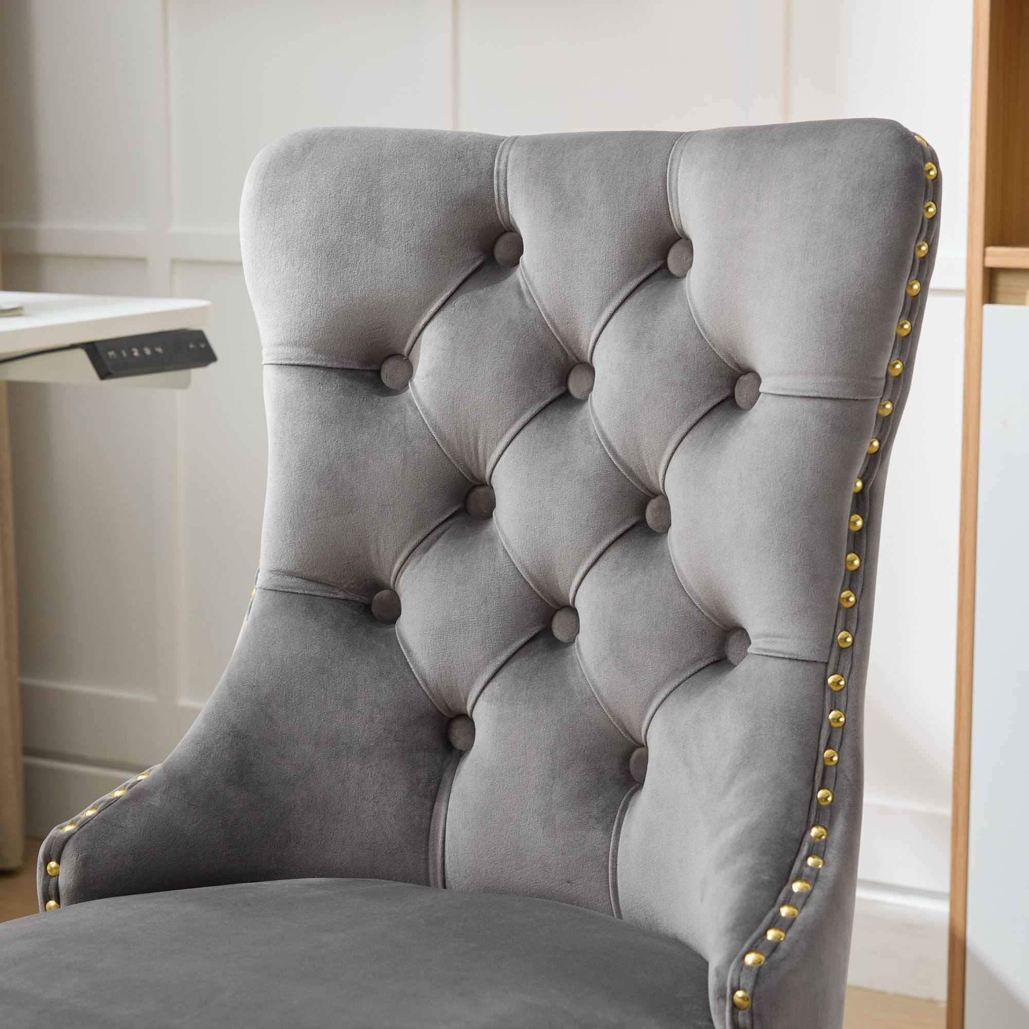 Adjustable modern velvet soft cushion velvet - button home office chair(gray) - KiKiUMi