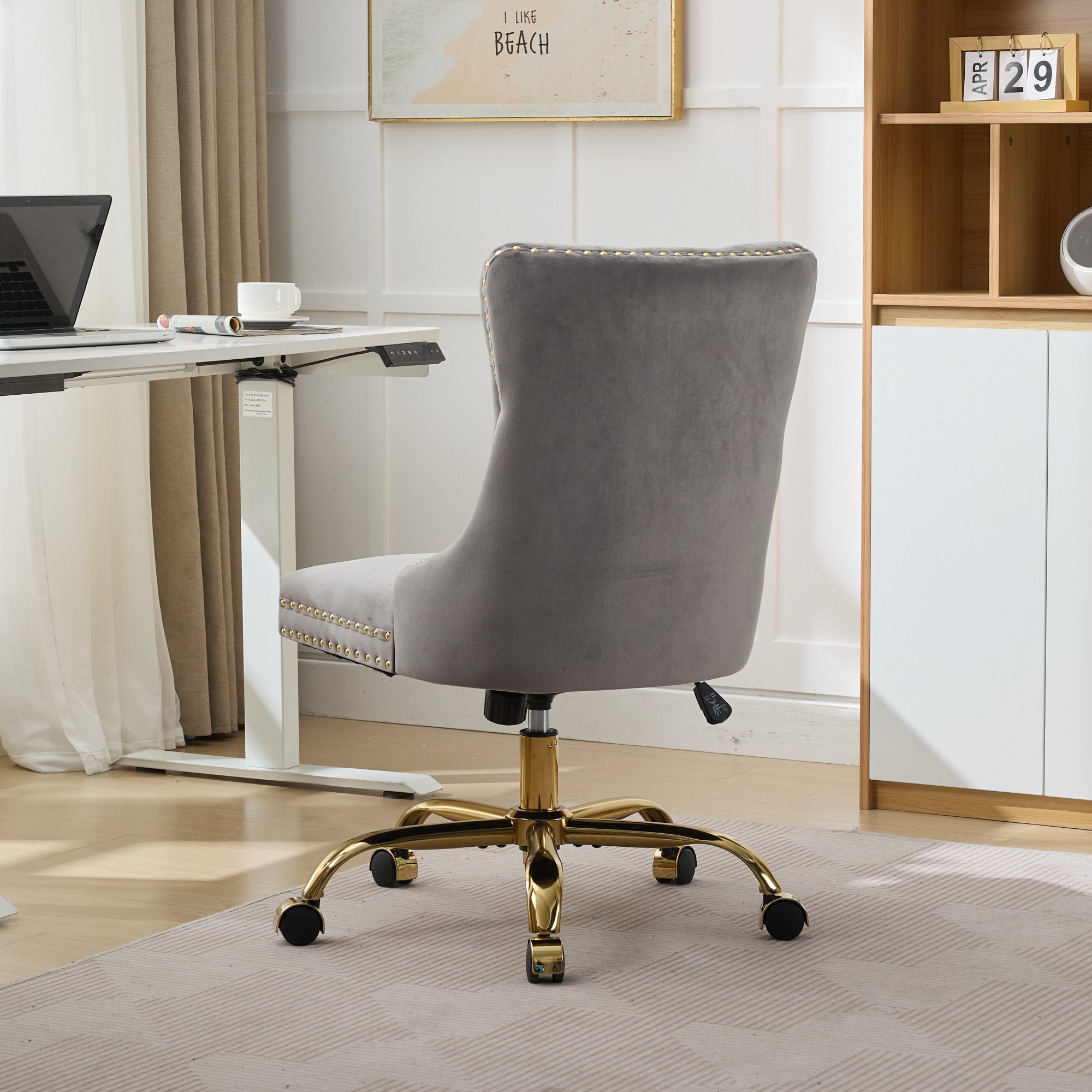 Adjustable modern velvet soft cushion velvet - button home office chair(gray) - KiKiUMi