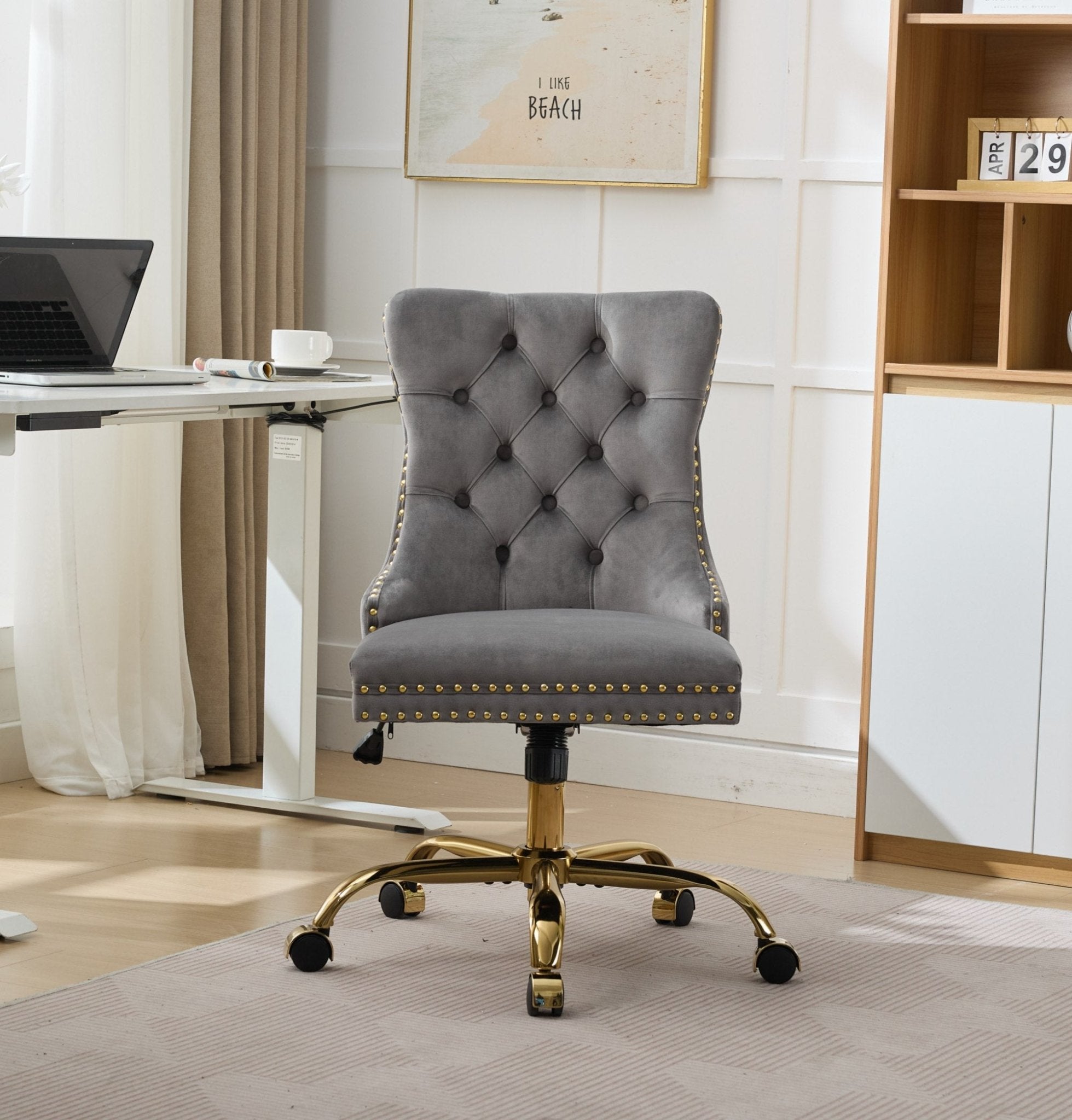 Adjustable modern velvet soft cushion velvet - button home office chair(gray) - KiKiUMi