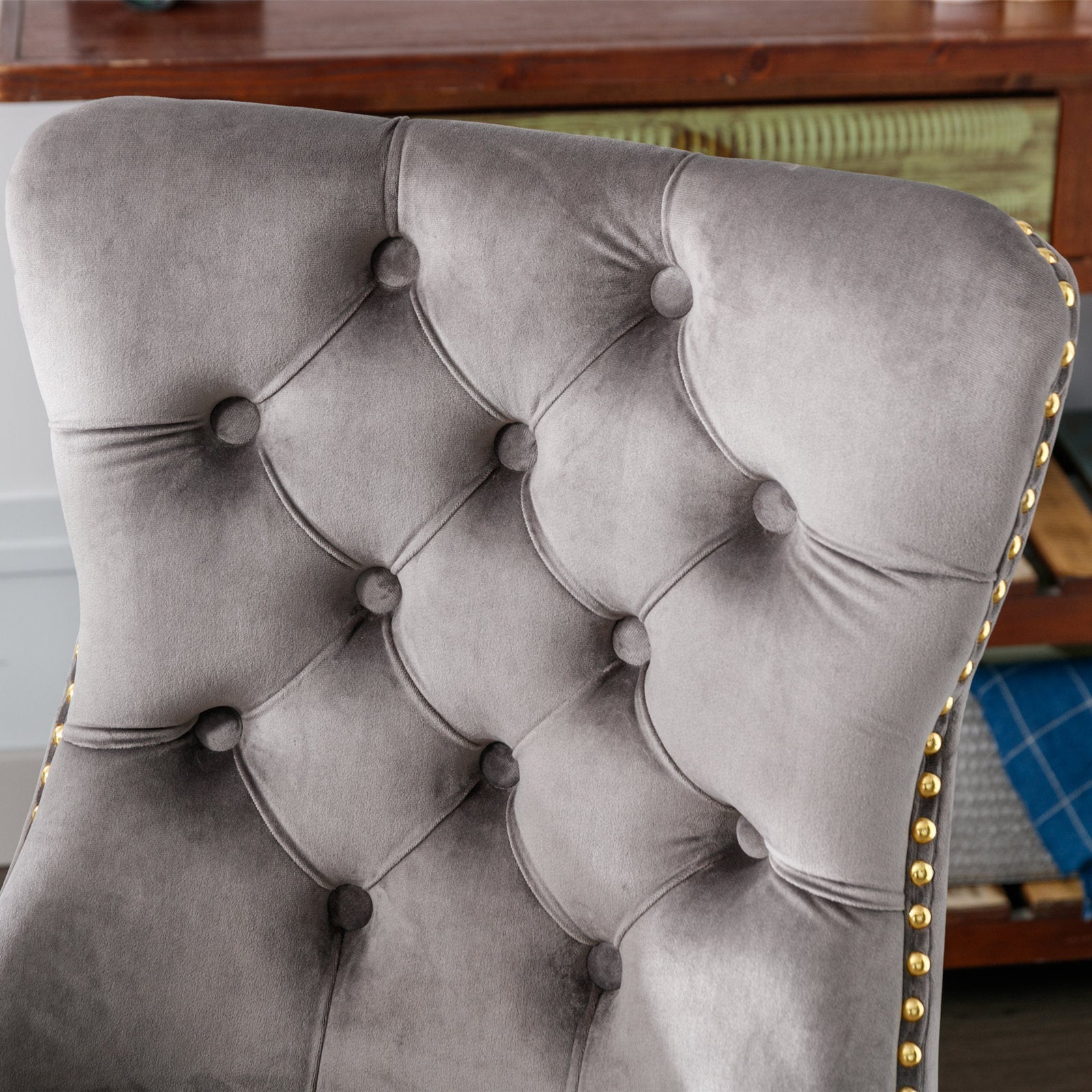 Adjustable modern velvet soft cushion velvet - button home office chair(gray) - KiKiUMi