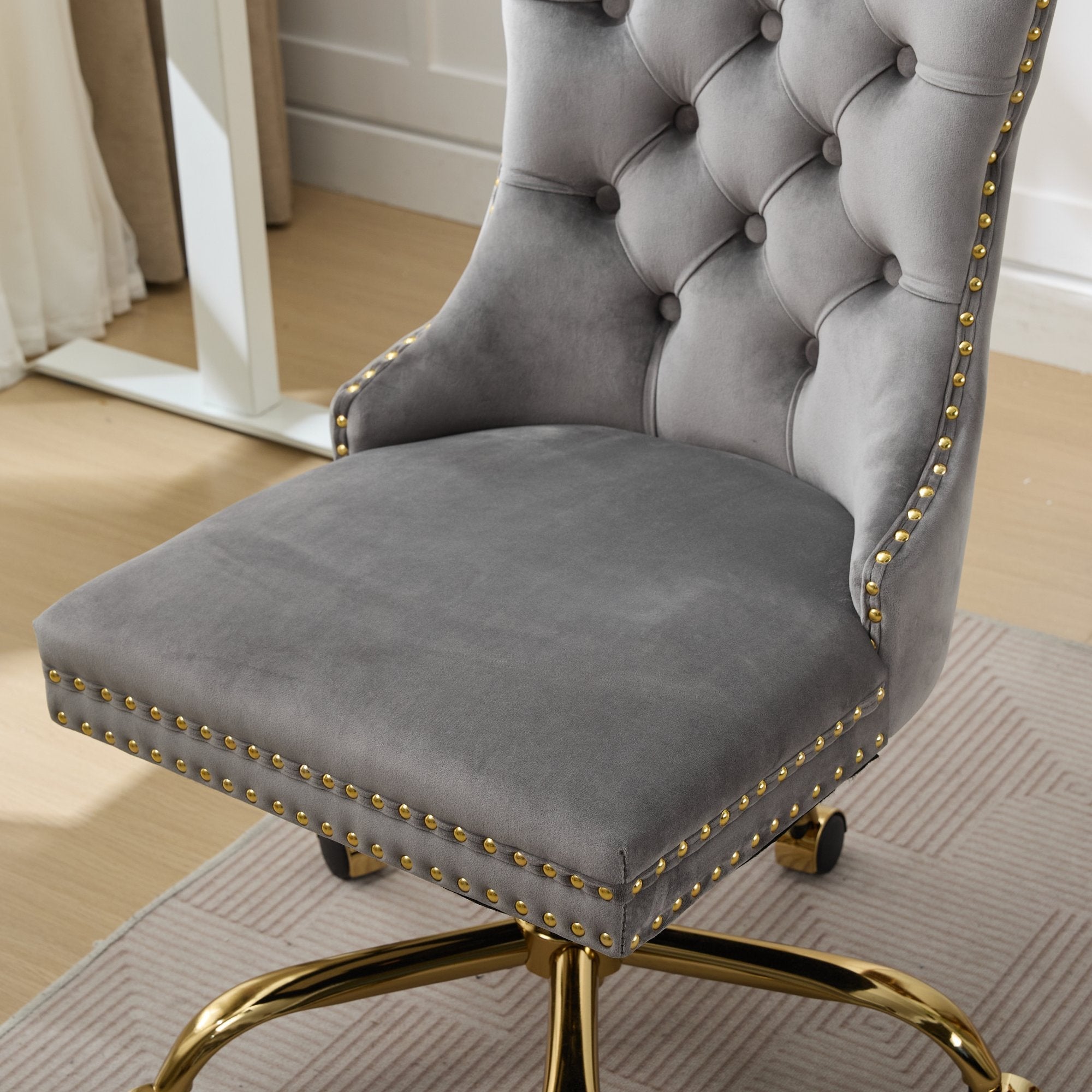 Adjustable modern velvet soft cushion velvet - button home office chair(gray) - KiKiUMi