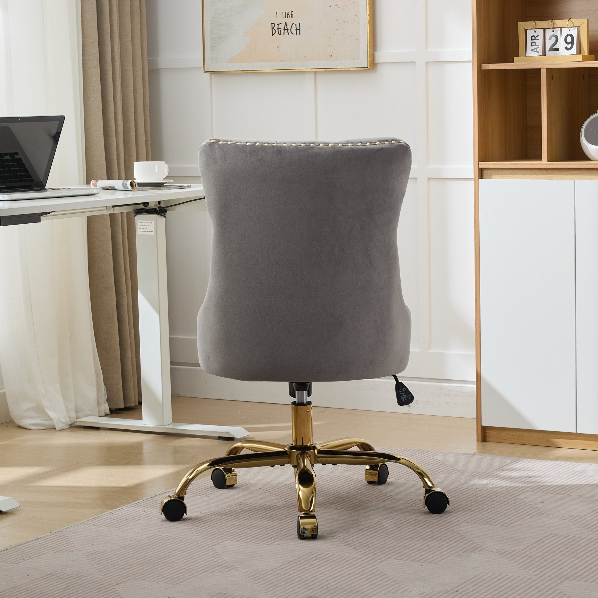 Adjustable modern velvet soft cushion velvet - button home office chair(gray) - KiKiUMi
