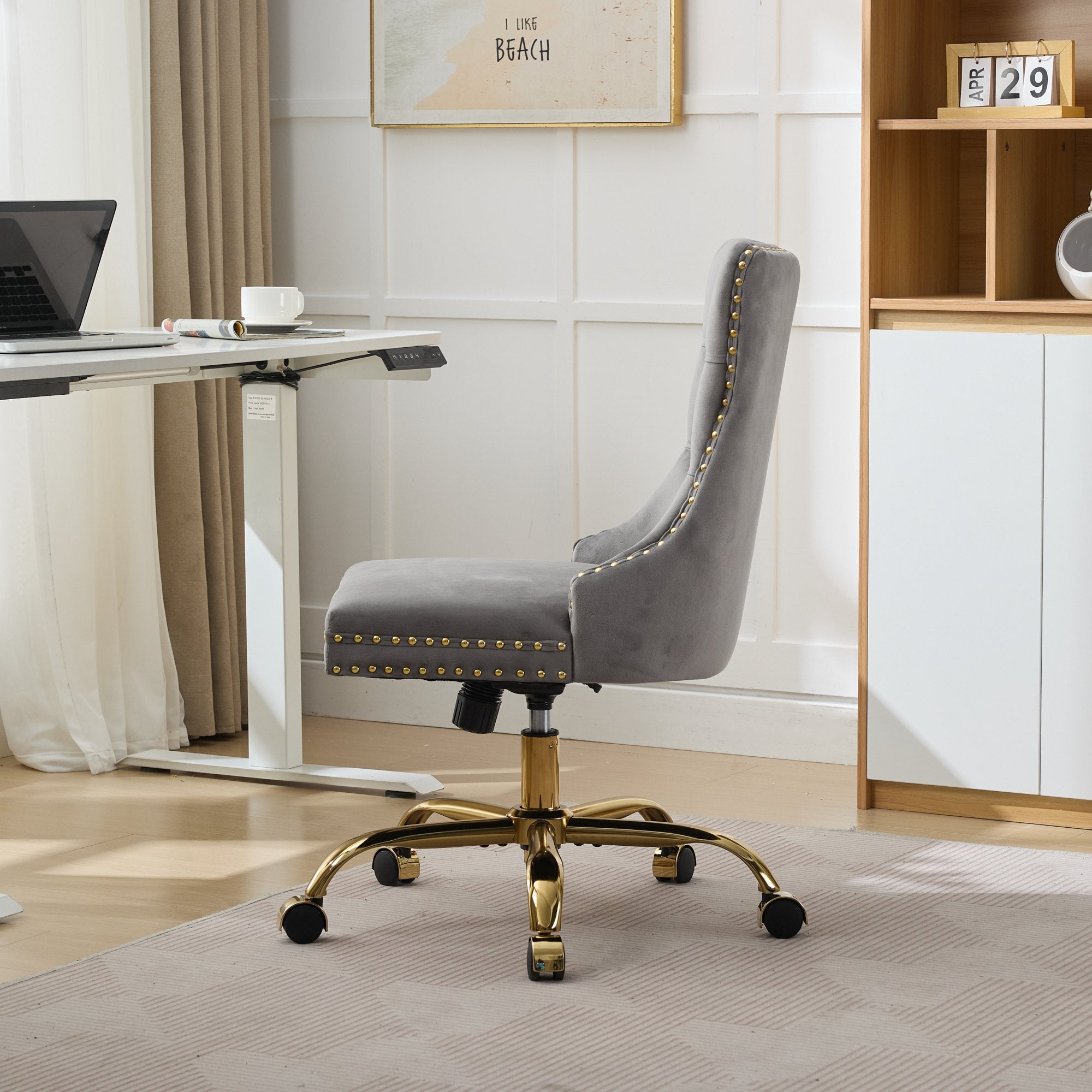 Adjustable modern velvet soft cushion velvet - button home office chair(gray) - KiKiUMi