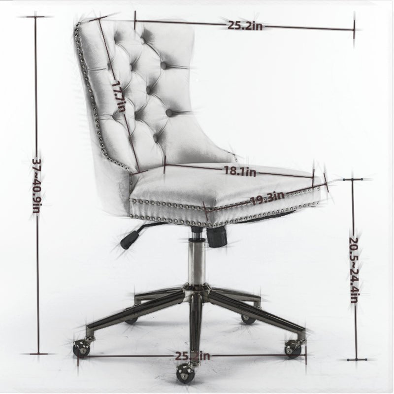 Adjustable modern velvet soft cushion velvet - button home office chair(gray) - KiKiUMi