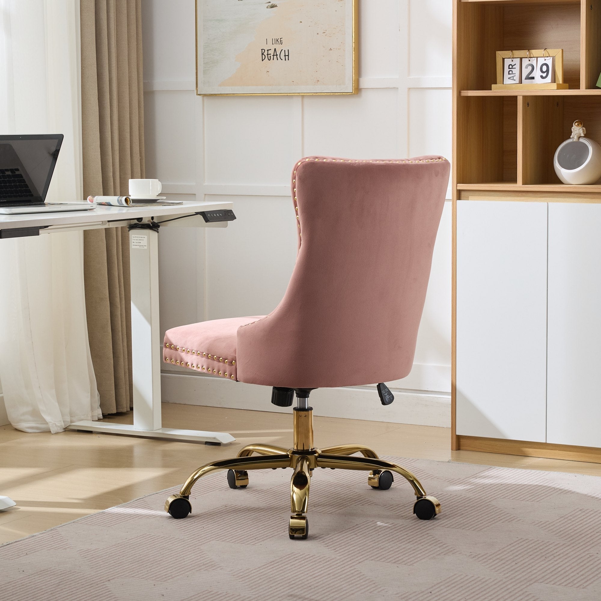 Adjustable modern velvet soft cushion velvet - button home office chair(pink) - KiKiUMi