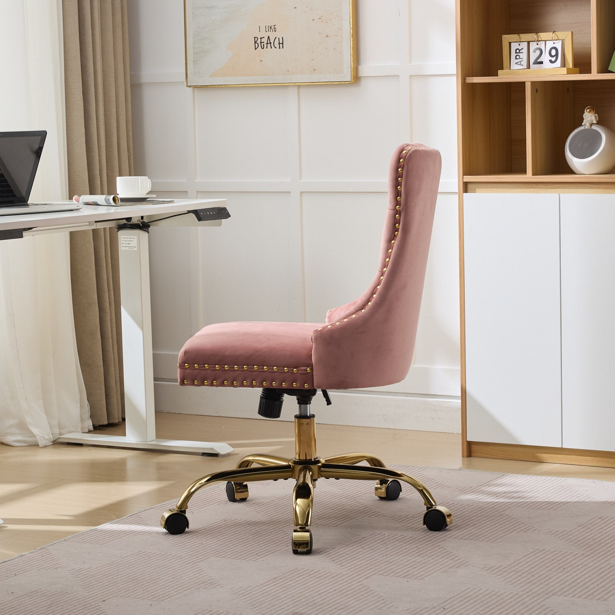 Adjustable modern velvet soft cushion velvet - button home office chair(pink) - KiKiUMi