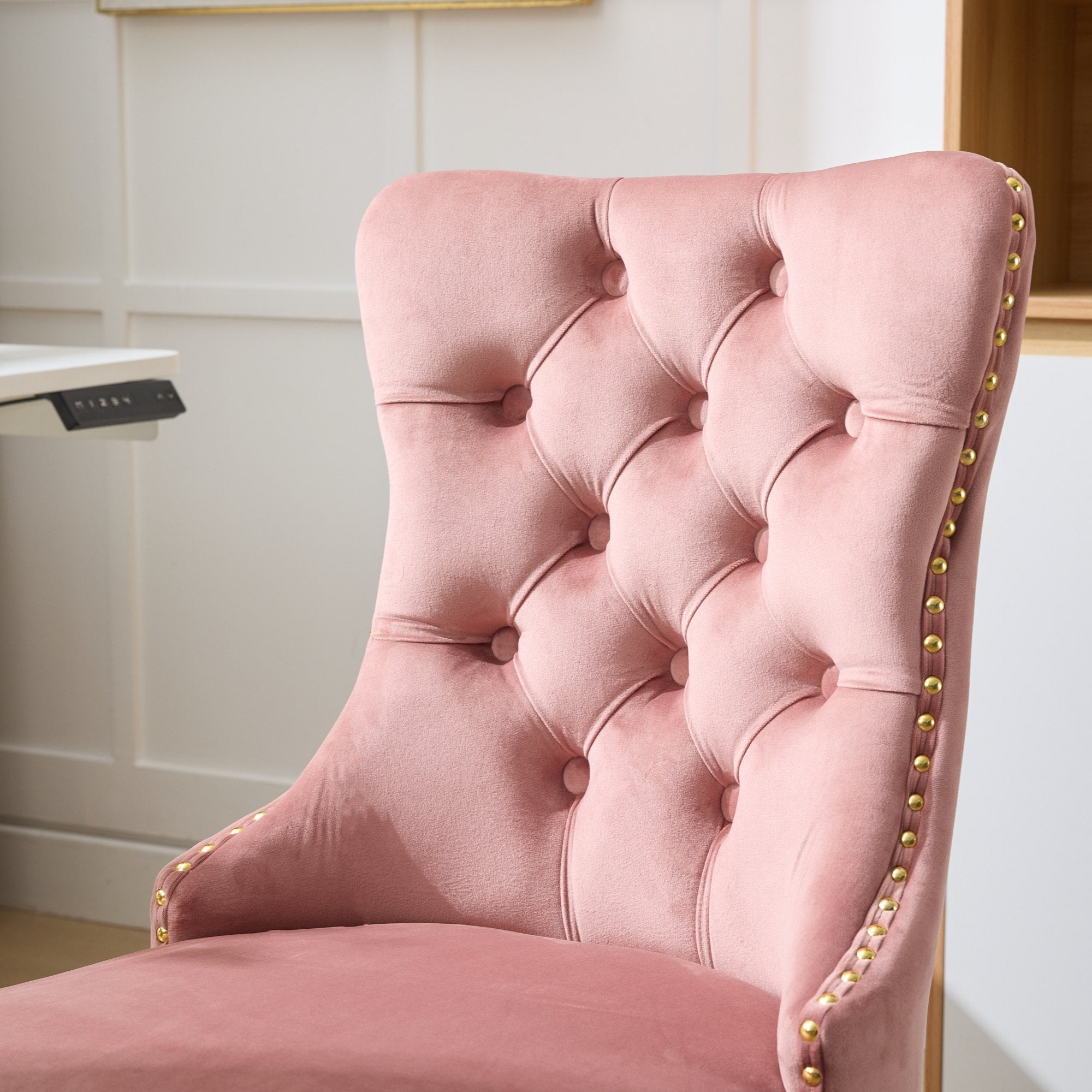 Adjustable modern velvet soft cushion velvet - button home office chair(pink) - KiKiUMi