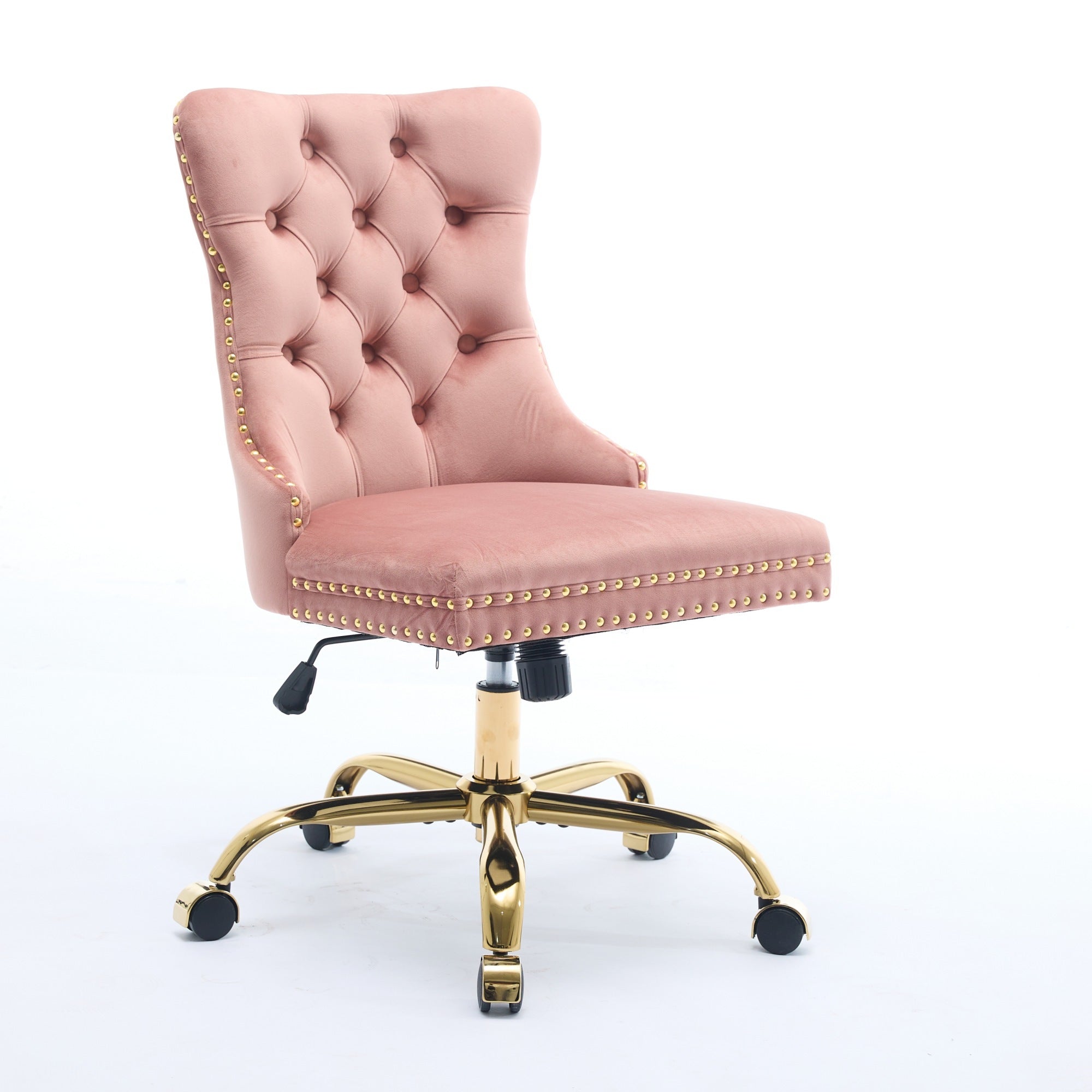 Adjustable modern velvet soft cushion velvet - button home office chair(pink) - KiKiUMi
