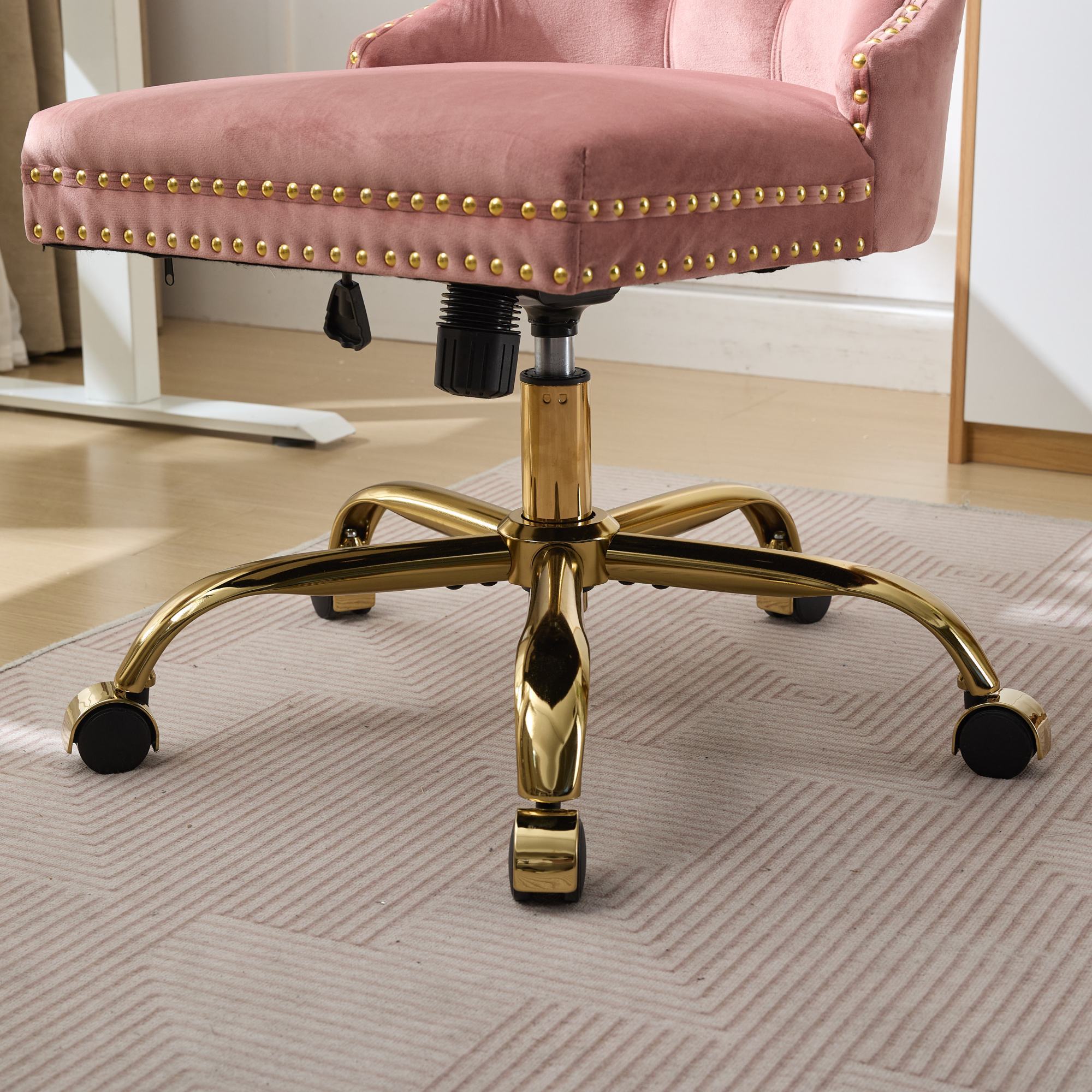 Adjustable modern velvet soft cushion velvet - button home office chair(pink) - KiKiUMi