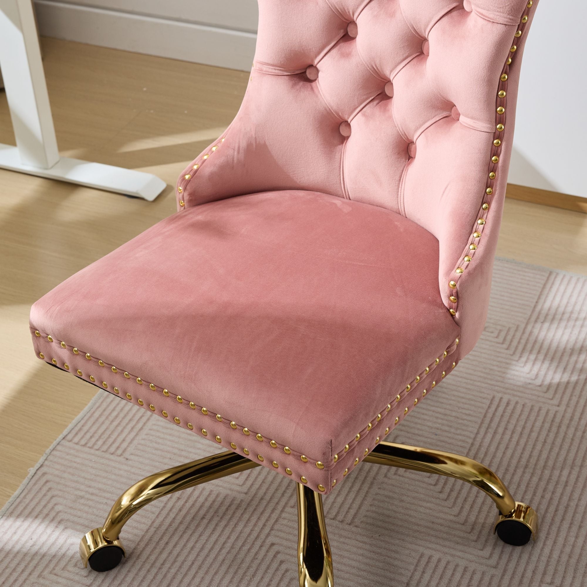 Adjustable modern velvet soft cushion velvet - button home office chair(pink) - KiKiUMi