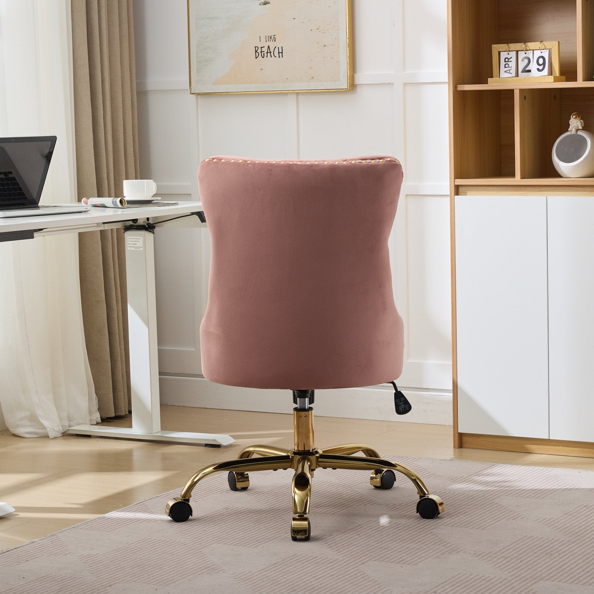 Adjustable modern velvet soft cushion velvet - button home office chair(pink) - KiKiUMi