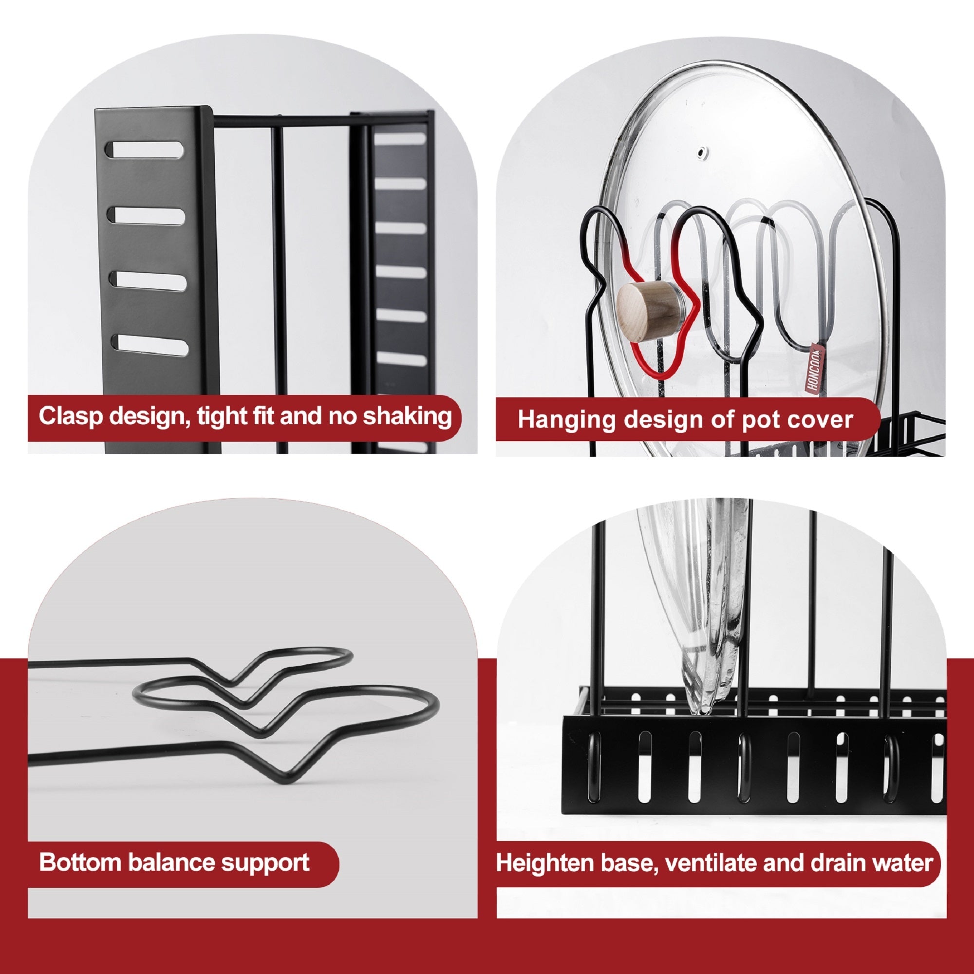 Adjustable pot rack kitchen storage organizer（black） - KiKiUMi