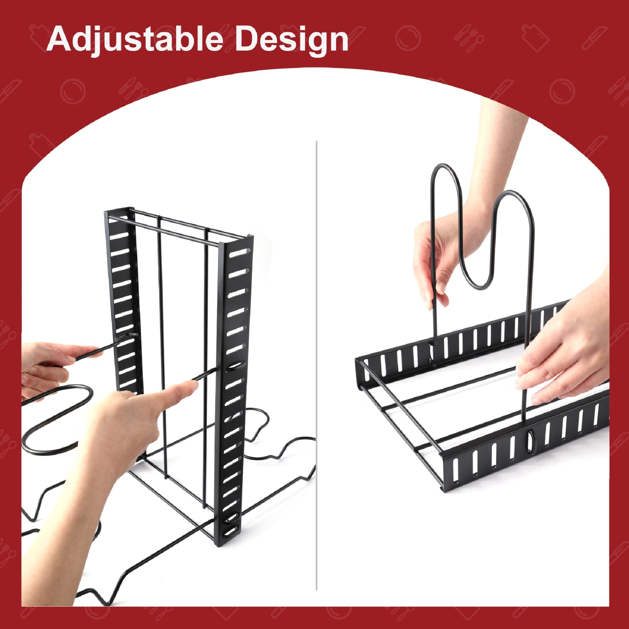 Adjustable pot rack kitchen storage organizer（black） - KiKiUMi
