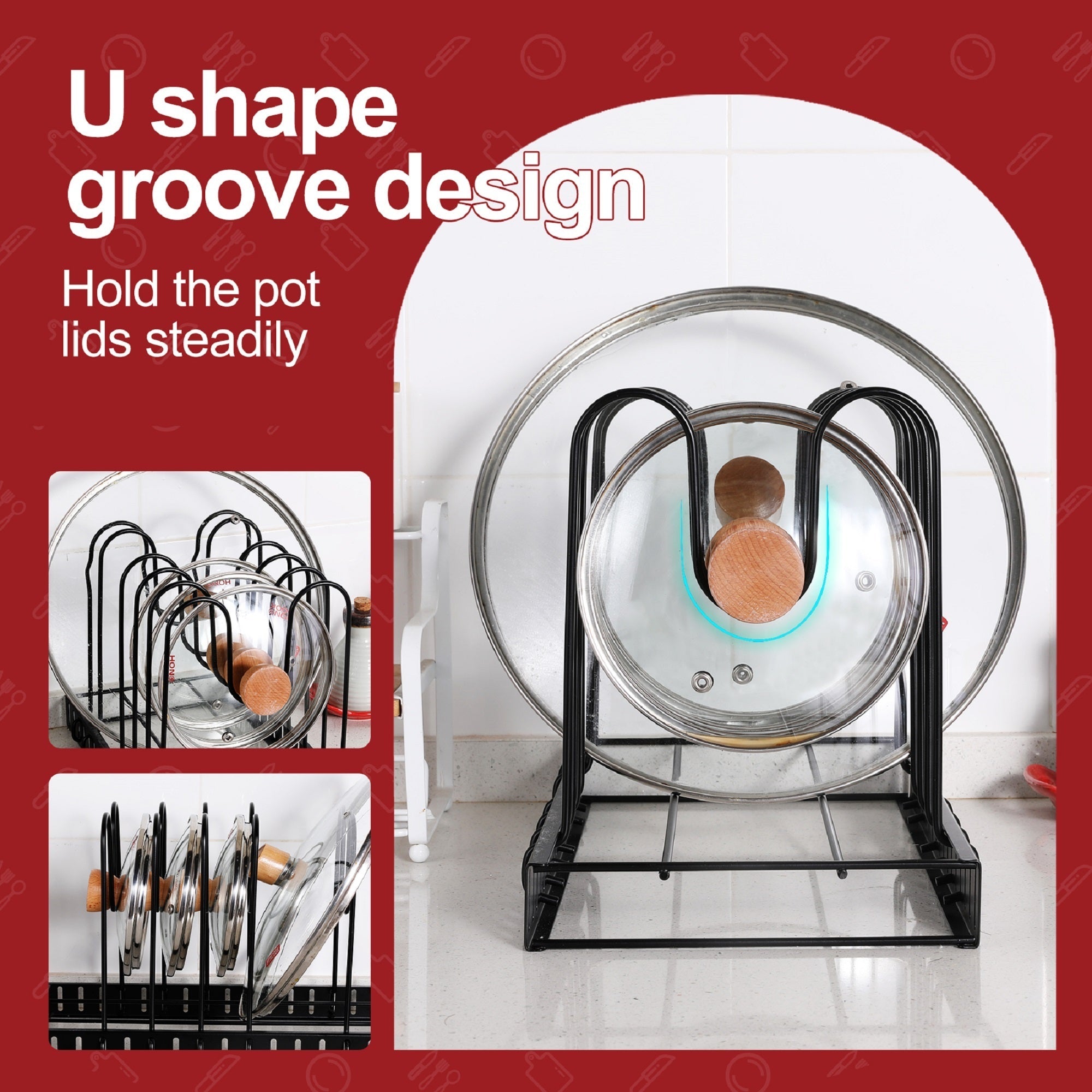 Adjustable pot rack kitchen storage organizer（black） - KiKiUMi