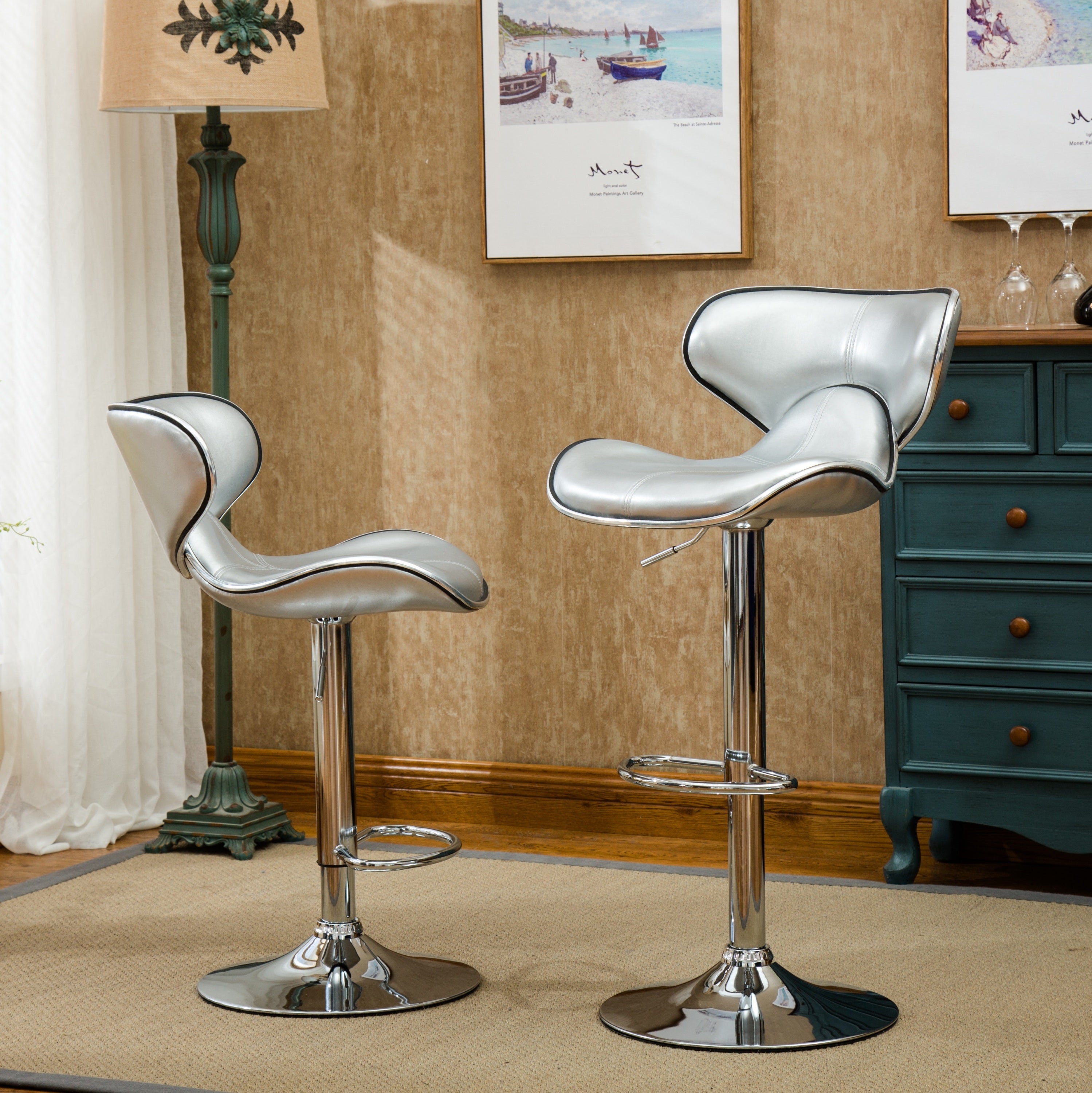 Two adjustable and rotating bar stools（silver）