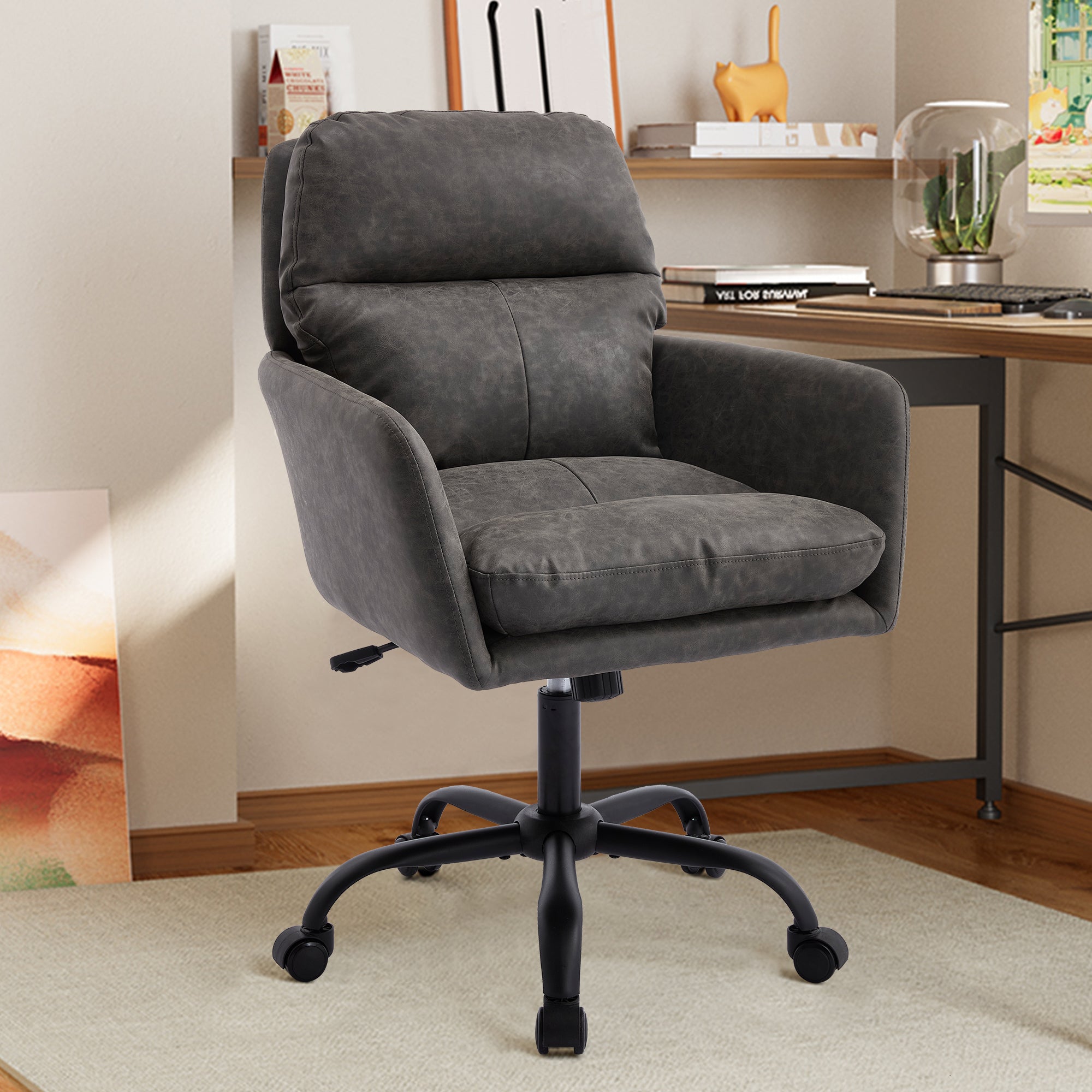 Artificial leather adjustable office chairs suitable for multiple scenarios（gray） - KiKiUMi