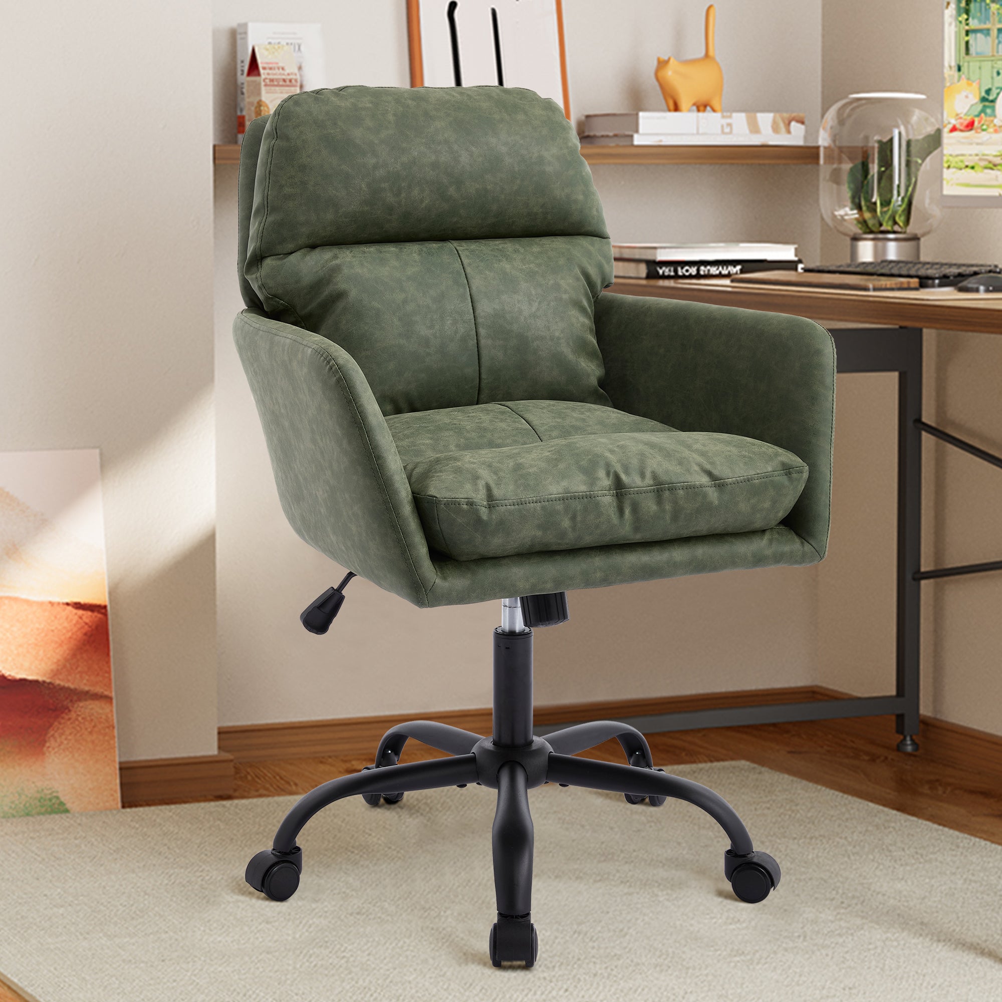 Artificial leather adjustable office chairs suitable for multiple scenarios（green） - KiKiUMi