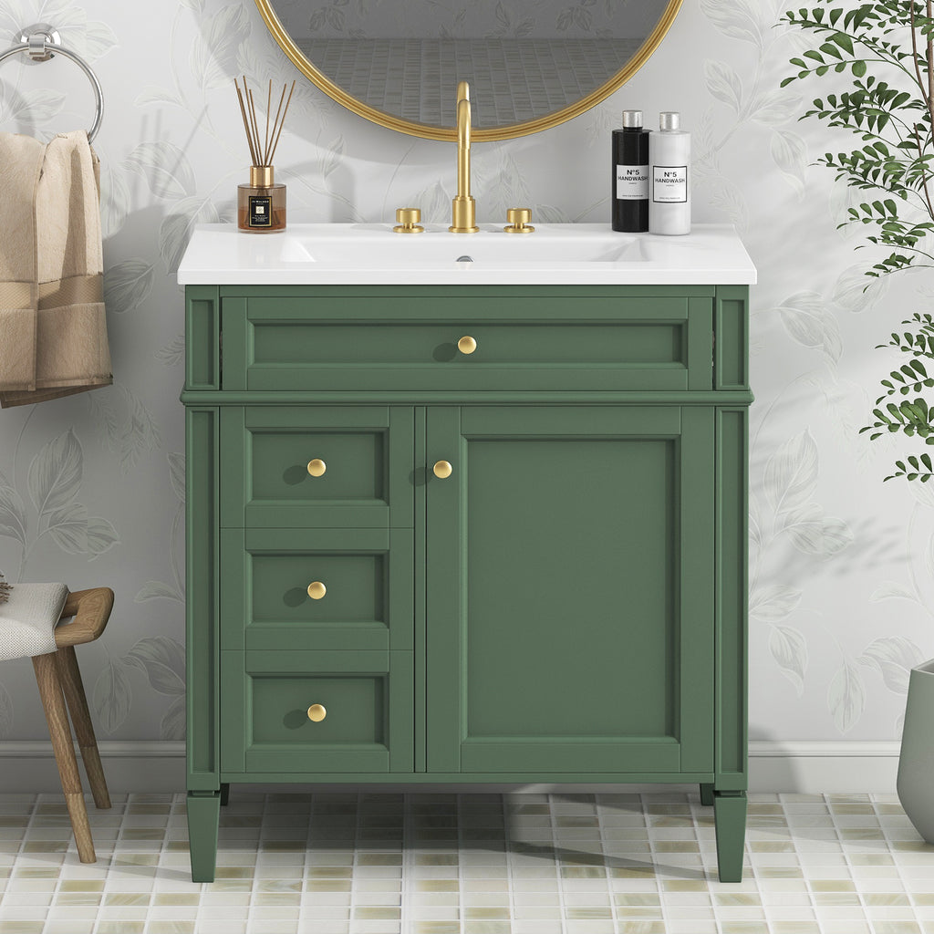 Single sink bathroom dressing table and modern bathroom storage cabinet(Green)