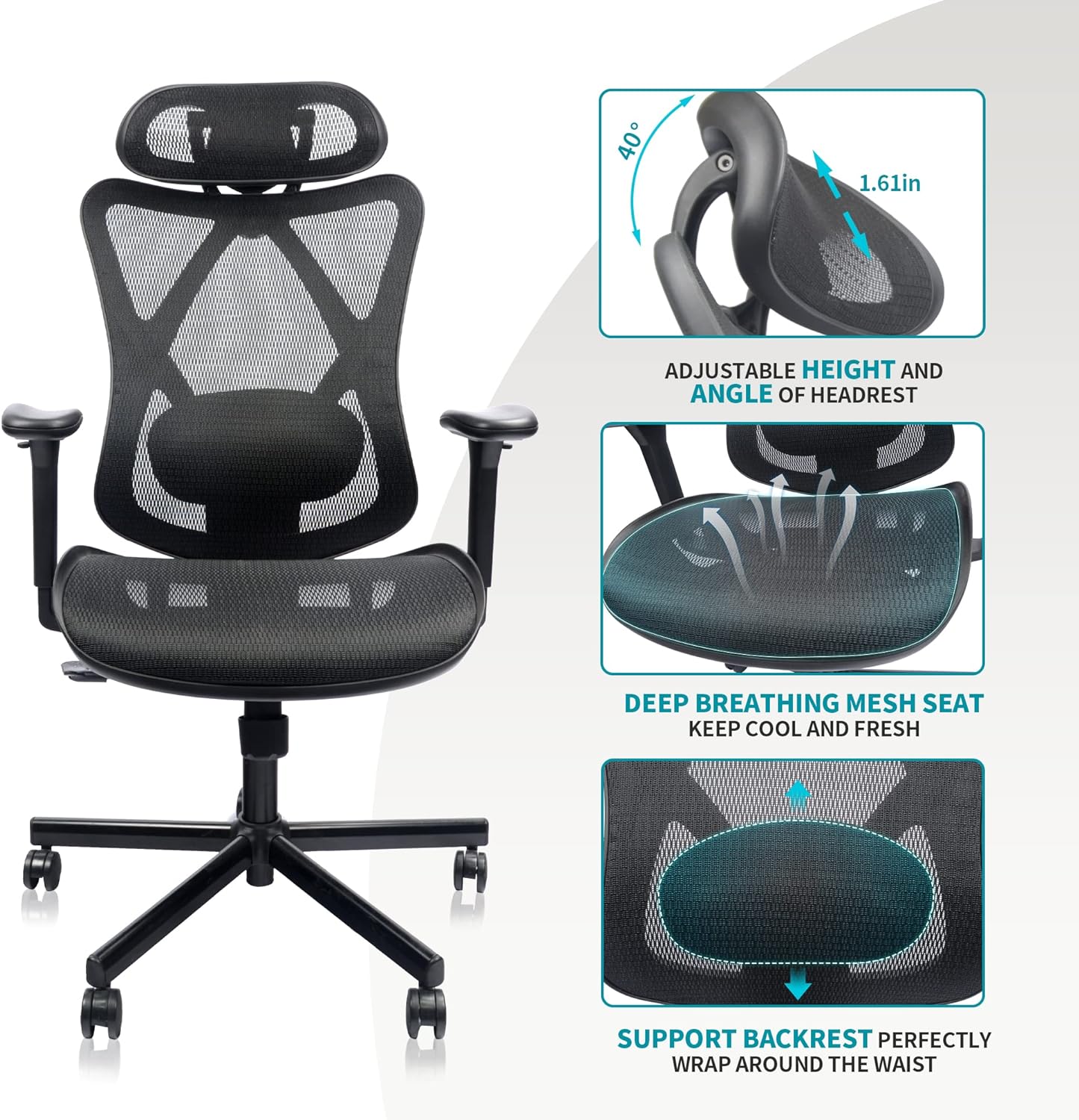 Multi-scenario adjustable ergonomic office chair（Black）