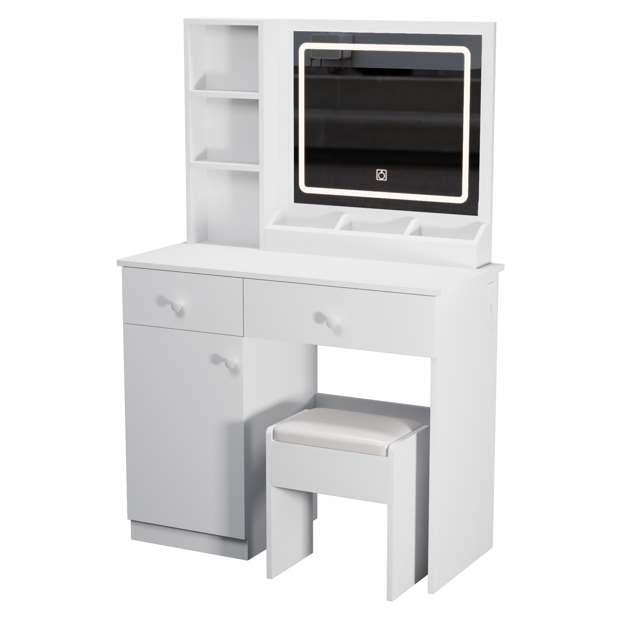 Fashionable dressing table with two drawers featuring mirrors and adjustable lights