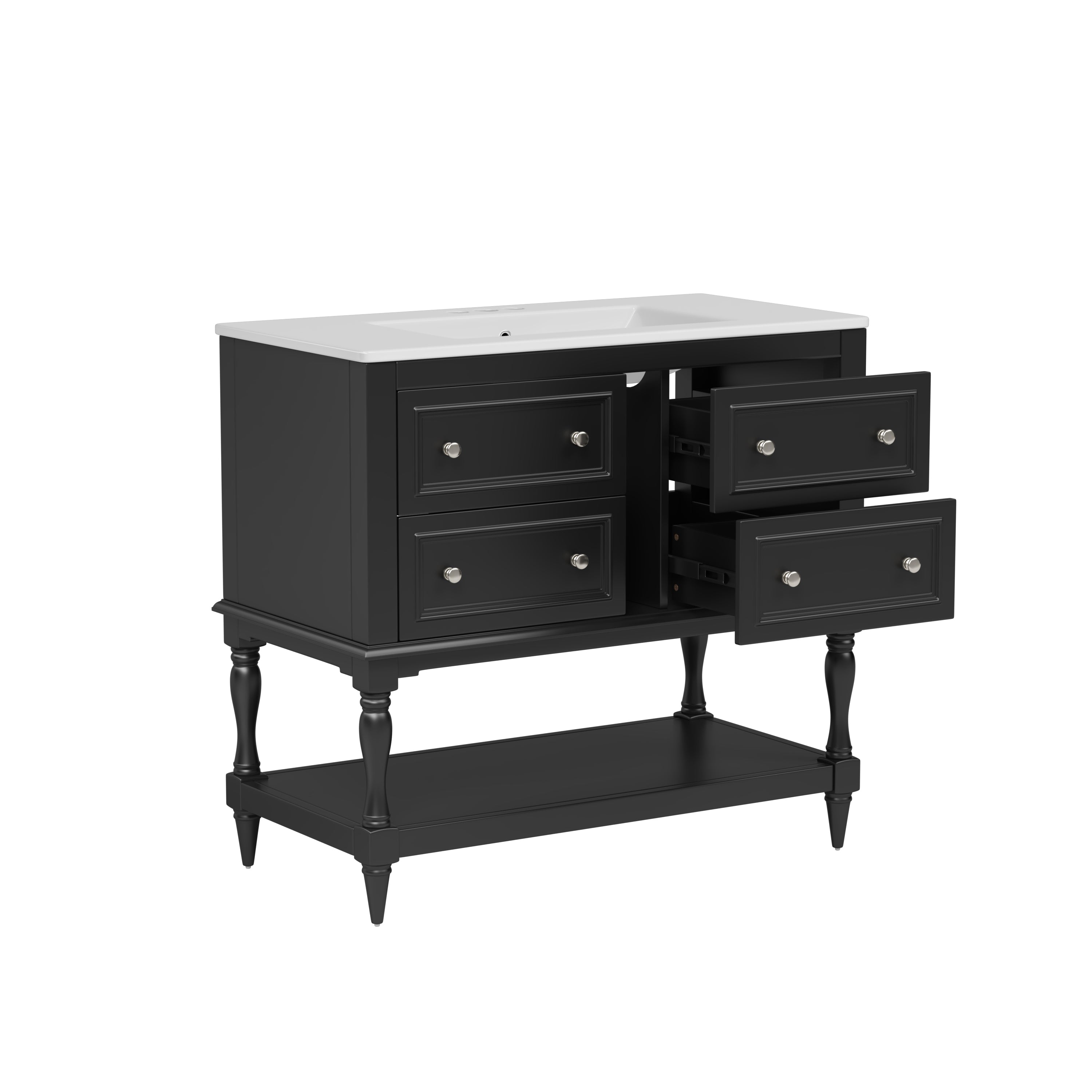 36' Solid Wood Frame Independent Dressing Table Set (black)