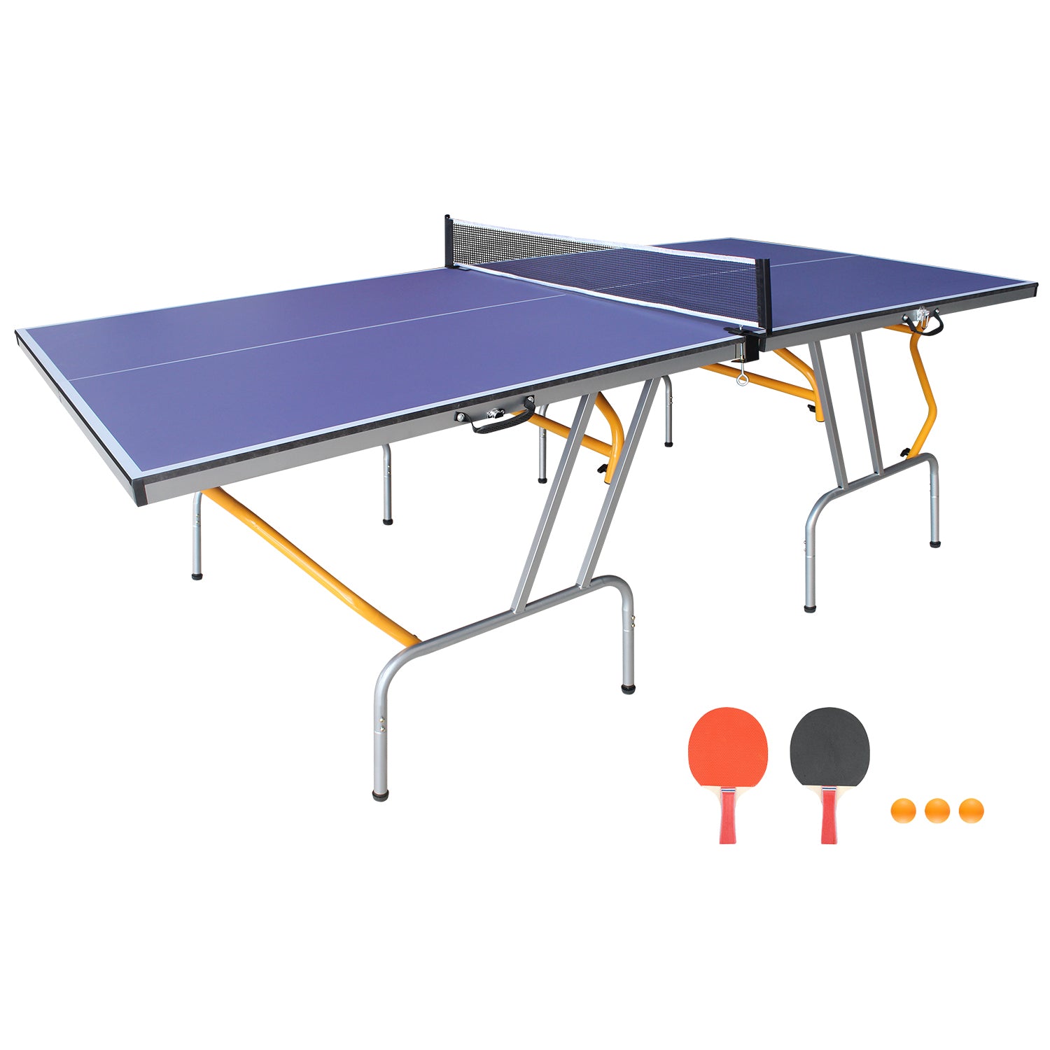8-foot collapsible medium-sized ping-pong table with a net, 2 ping-pong paddles and 3 balls 68 lbs