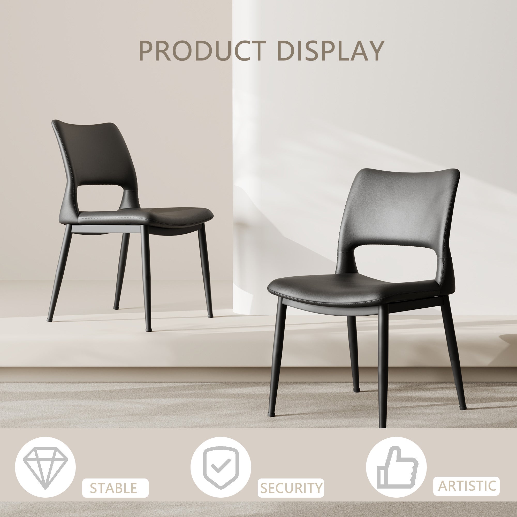 Two modern and simple PU leather dining chairs（black）