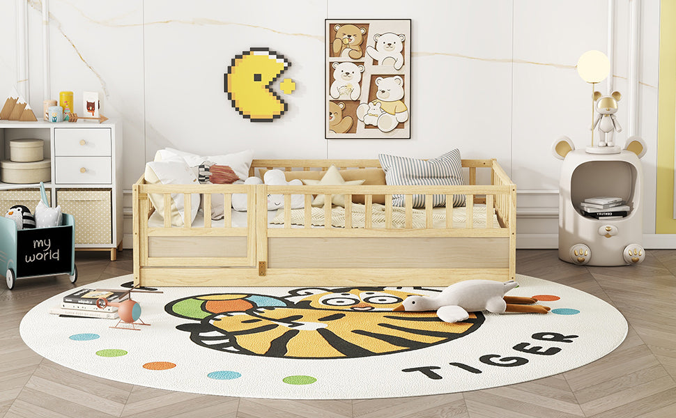 Natural wood support board, double Montessori wooden children's floor bed