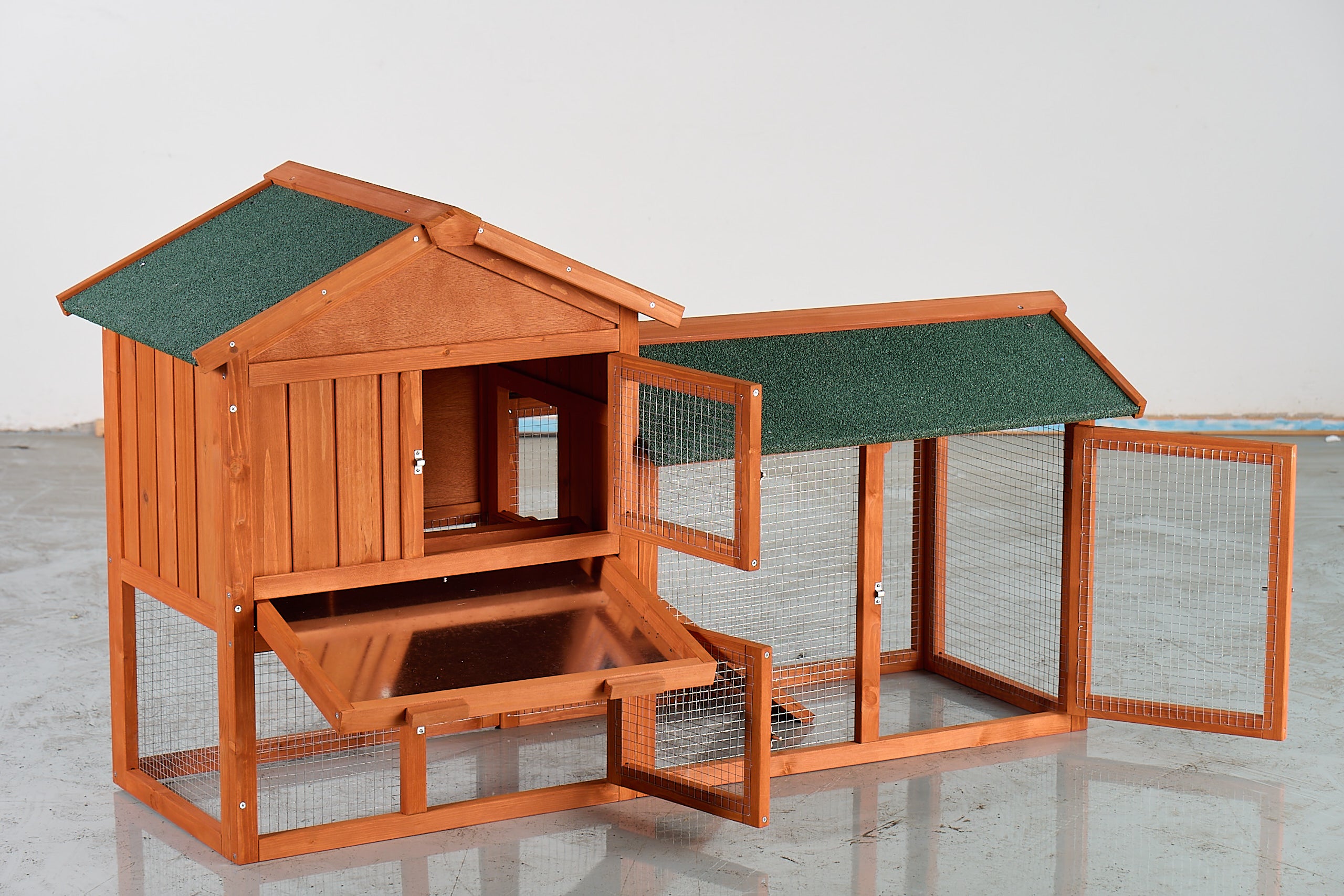 Large wooden cages for rabbits, chickens and guinea pigs