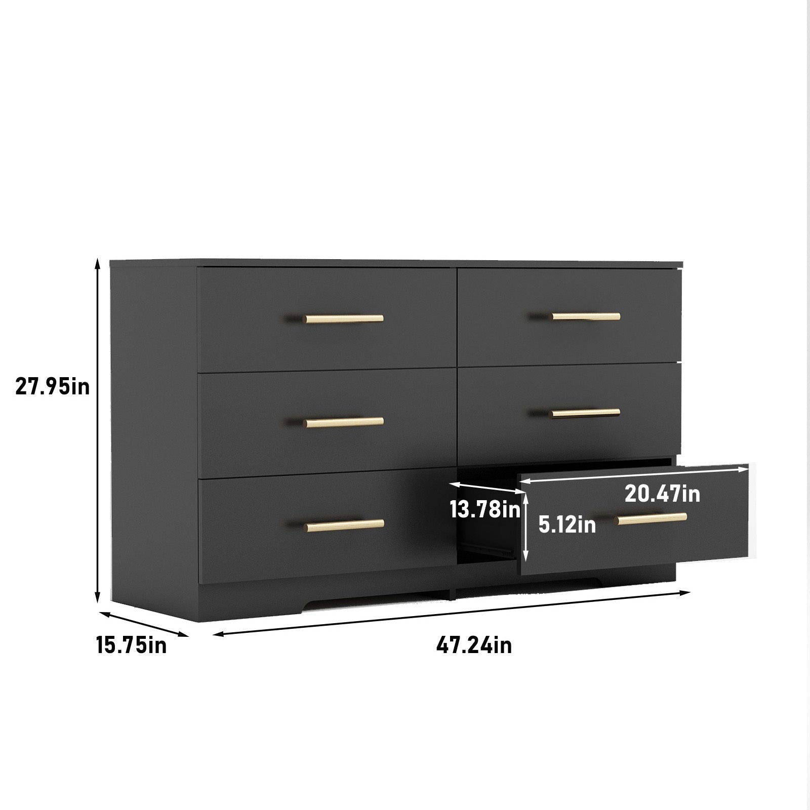Black color Large 6 drawers chest of drawer dressers table with golden handle - KiKiUMi