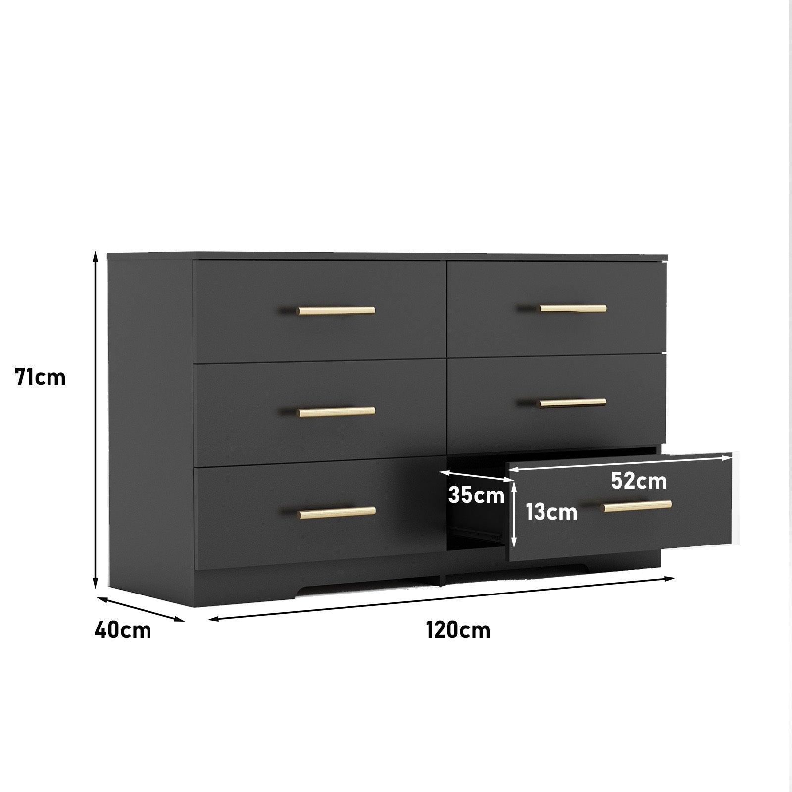 Black color Large 6 drawers chest of drawer dressers table with golden handle - KiKiUMi