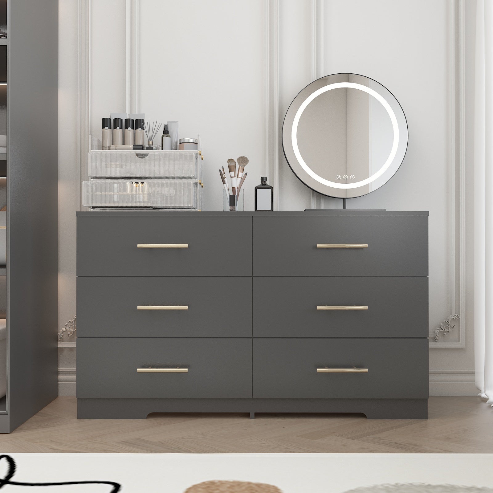 Black color Large 6 drawers chest of drawer dressers table with golden handle - KiKiUMi