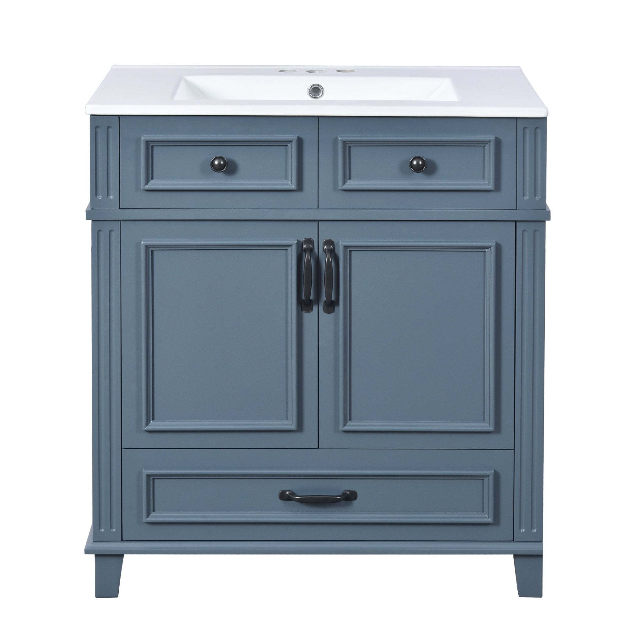 Blue 30 "ceramic sink solid wood frame bathroom dressing table - KiKiUMi