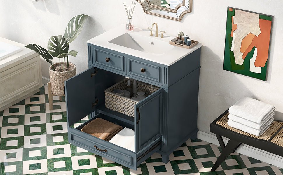 Blue 30 "ceramic sink solid wood frame bathroom dressing table - KiKiUMi