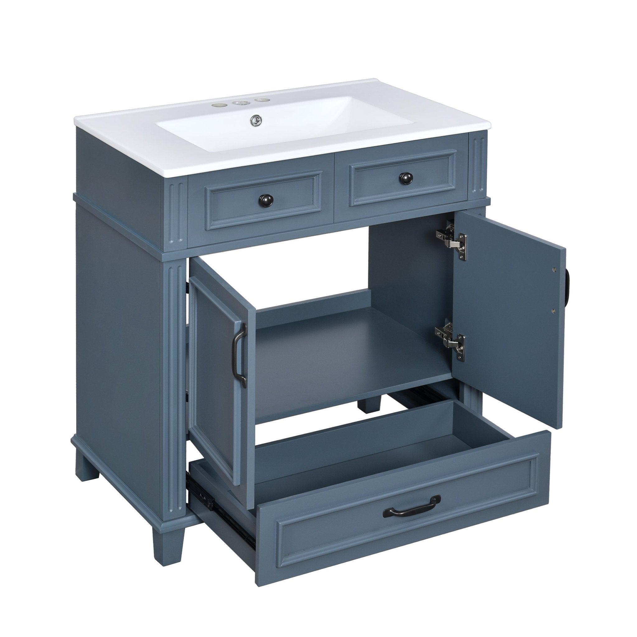 Blue 30 "ceramic sink solid wood frame bathroom dressing table - KiKiUMi