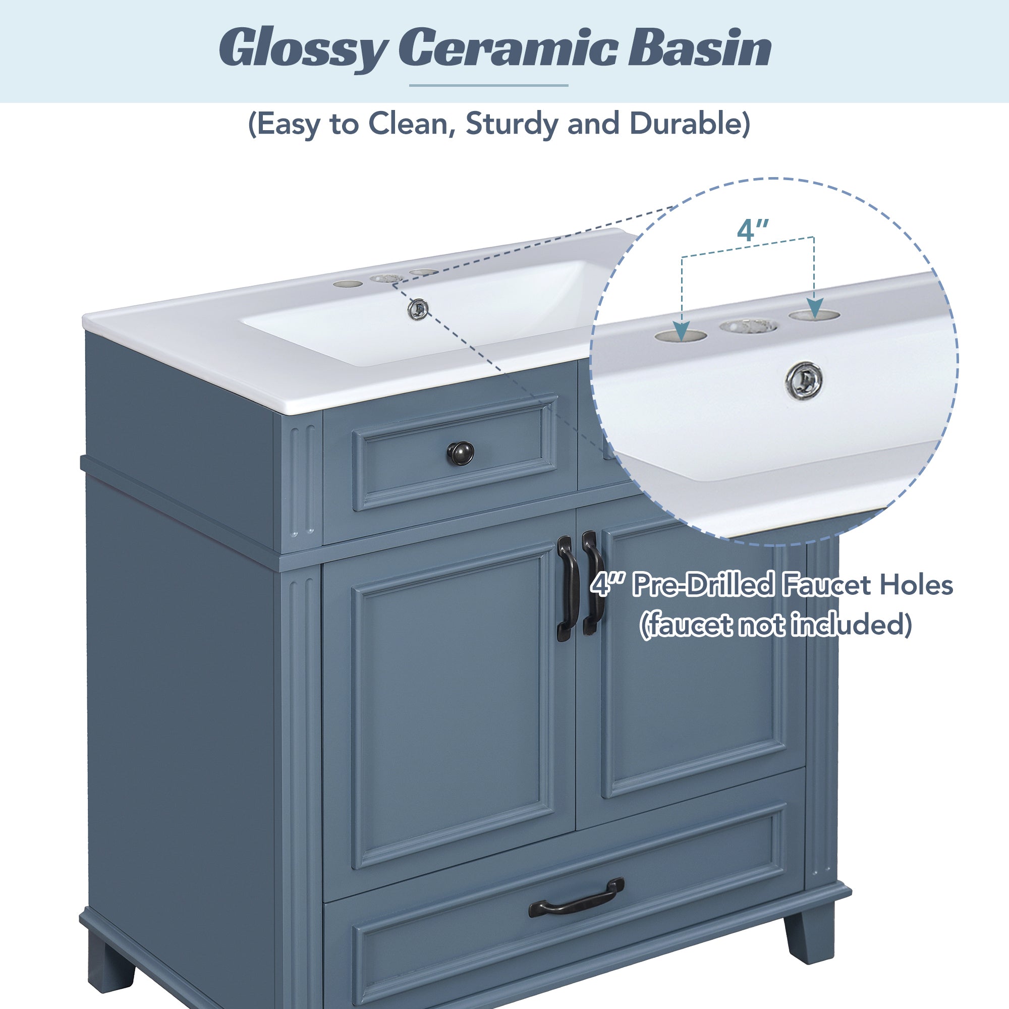 Blue 30 "ceramic sink solid wood frame bathroom dressing table - KiKiUMi
