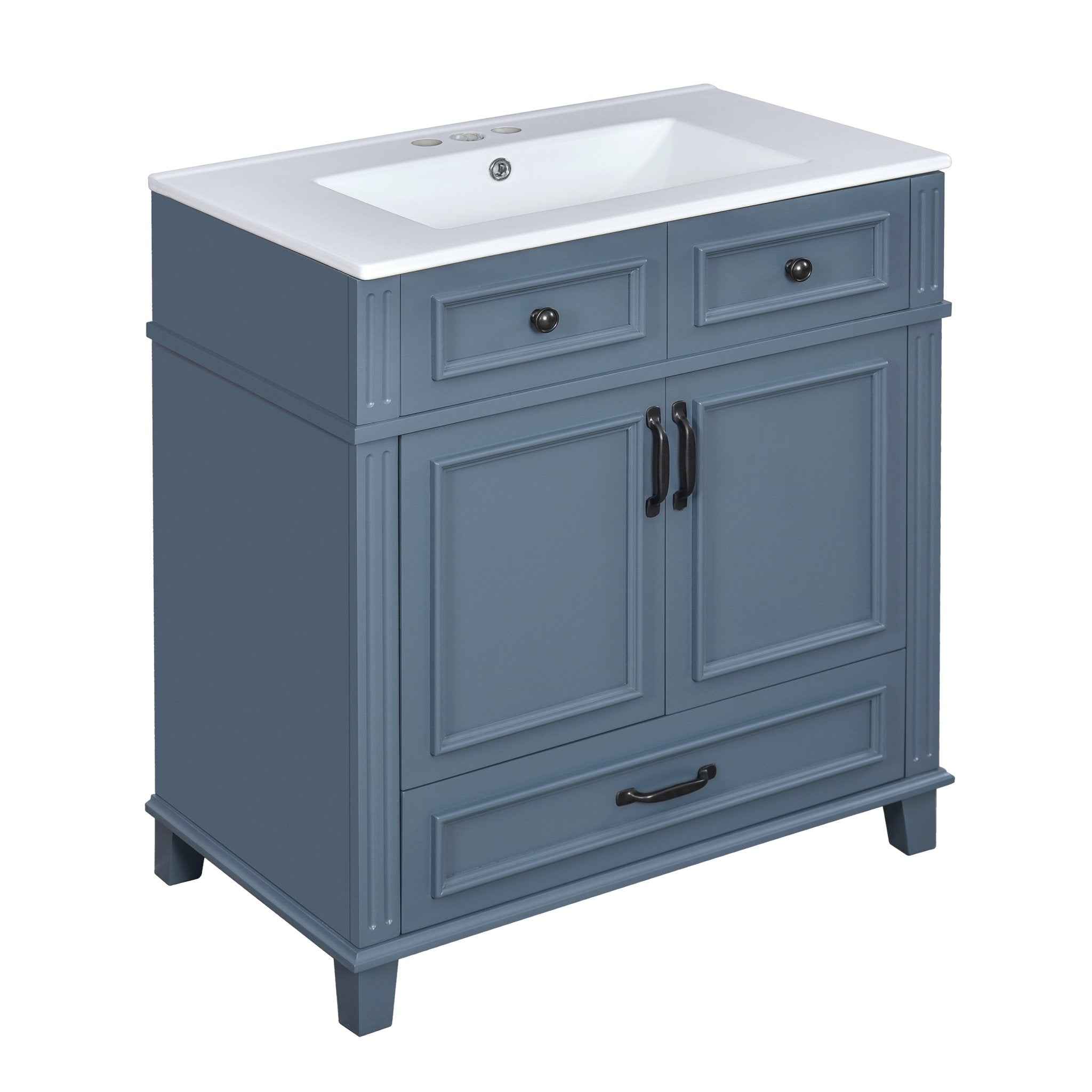Blue 30 "ceramic sink solid wood frame bathroom dressing table - KiKiUMi