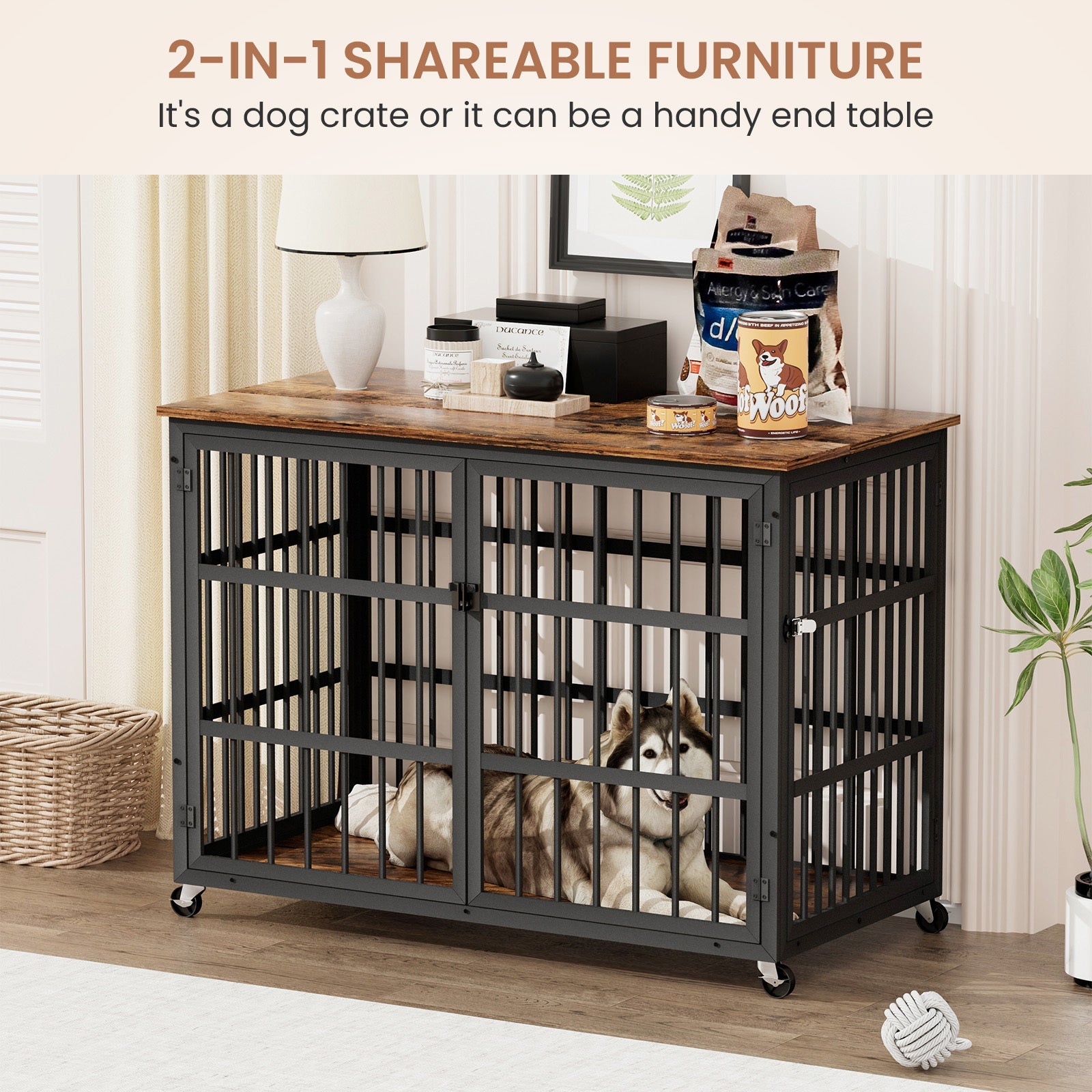 Brown furniture - style dog box with side openings - KiKiUMi