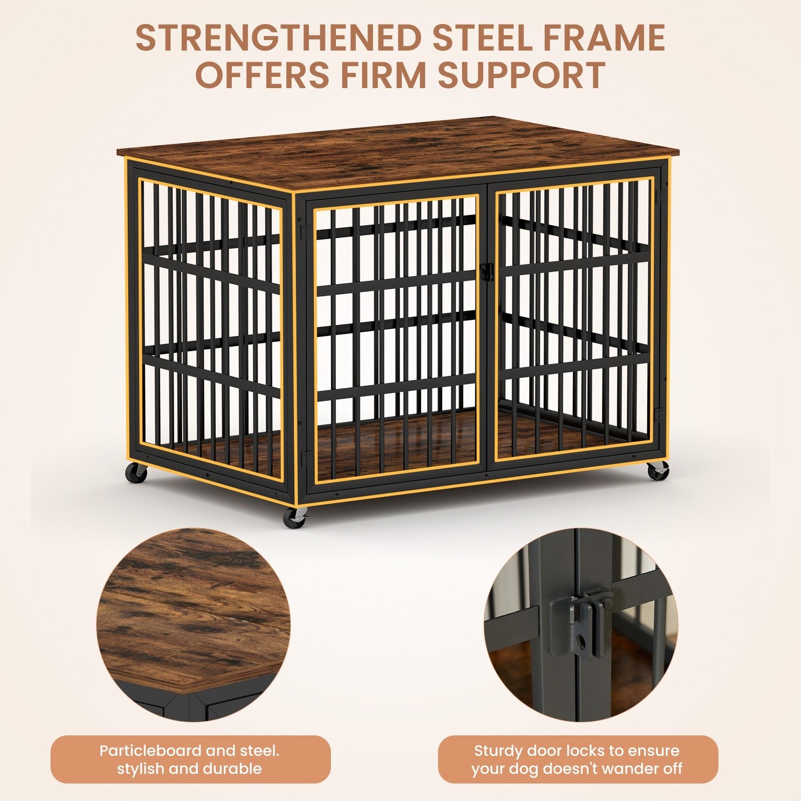Brown furniture - style dog box with side openings - KiKiUMi