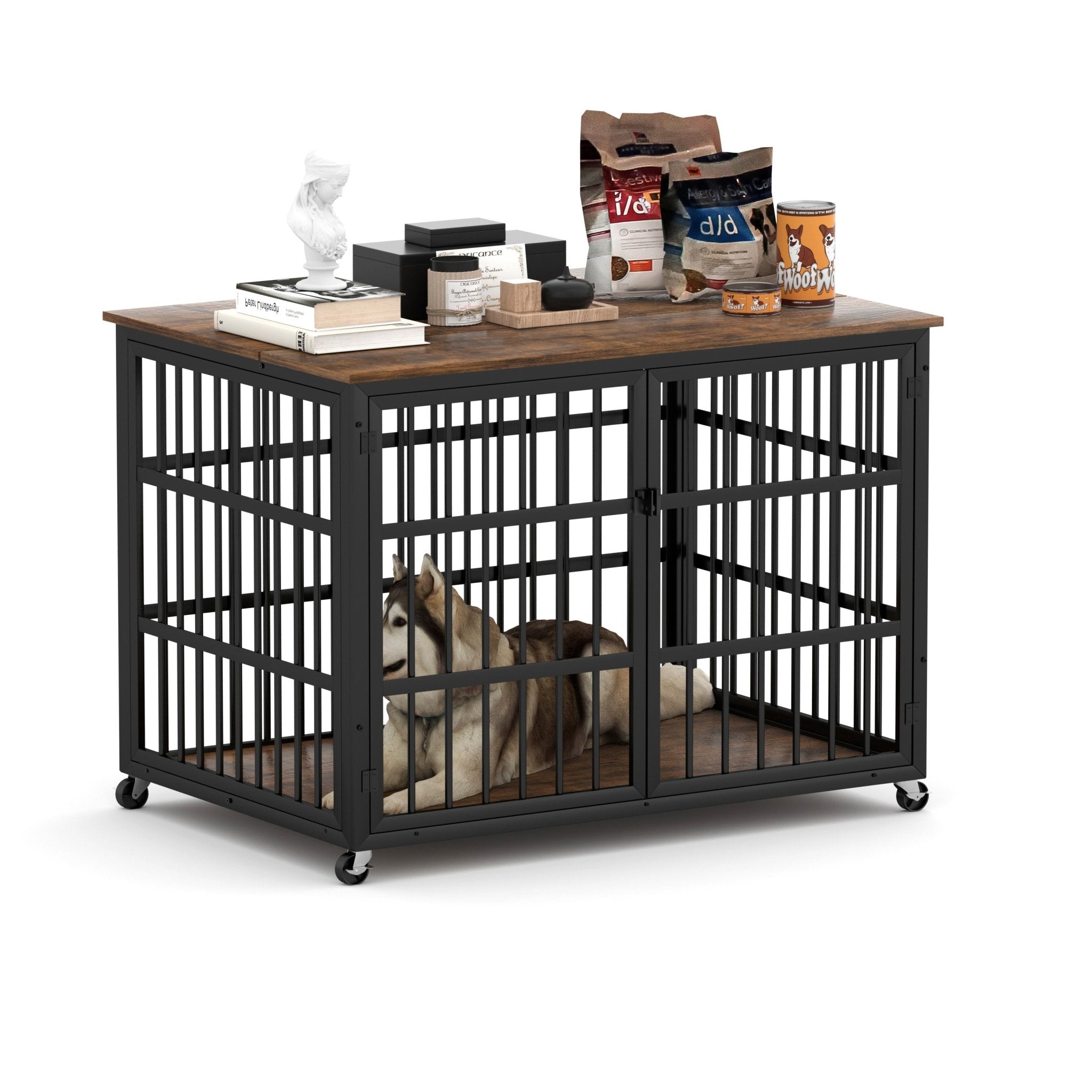 Brown furniture - style dog box with side openings - KiKiUMi